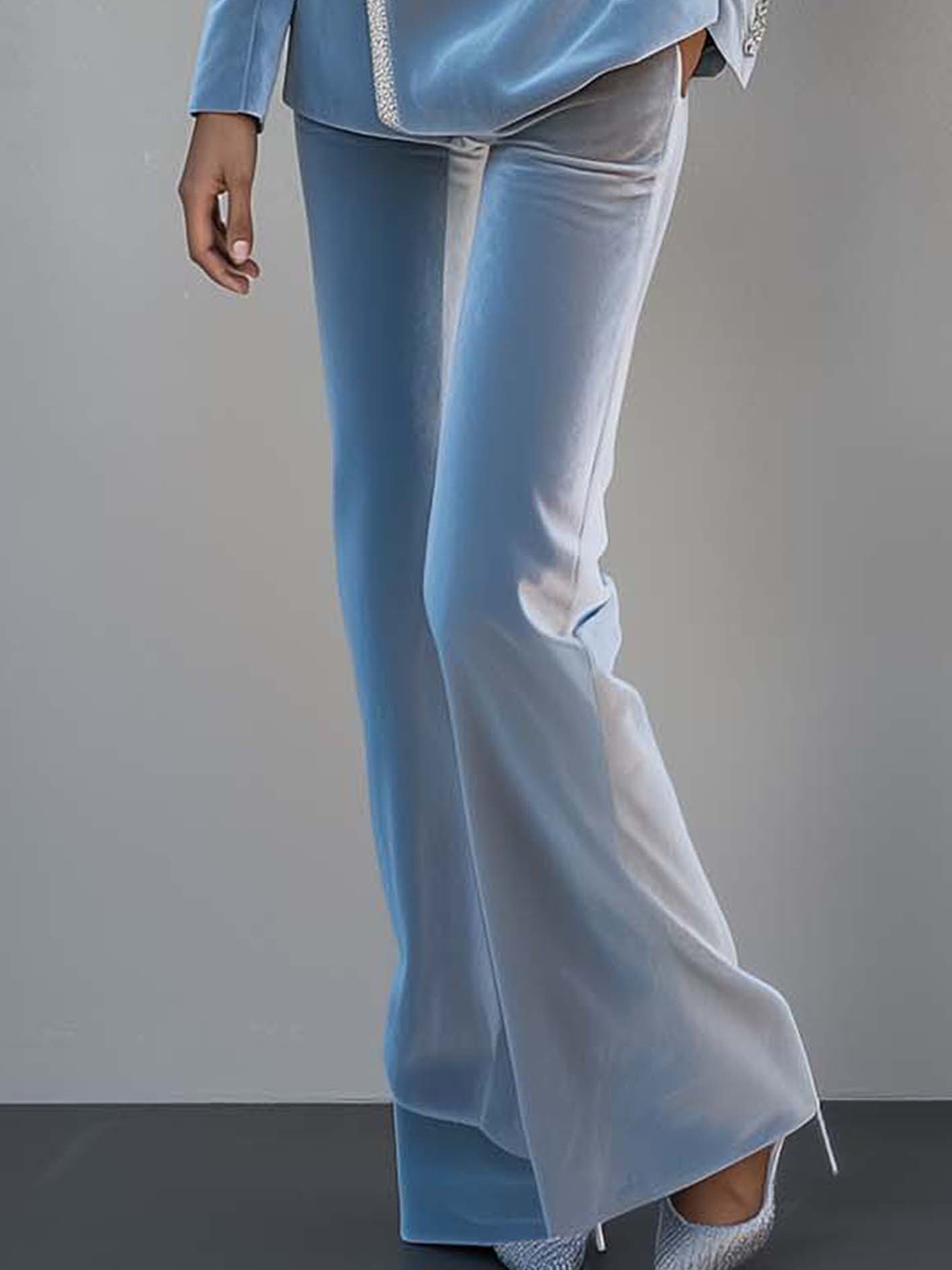 Double-breasted Light Blue Velvet Suit With Stylish Web Panels