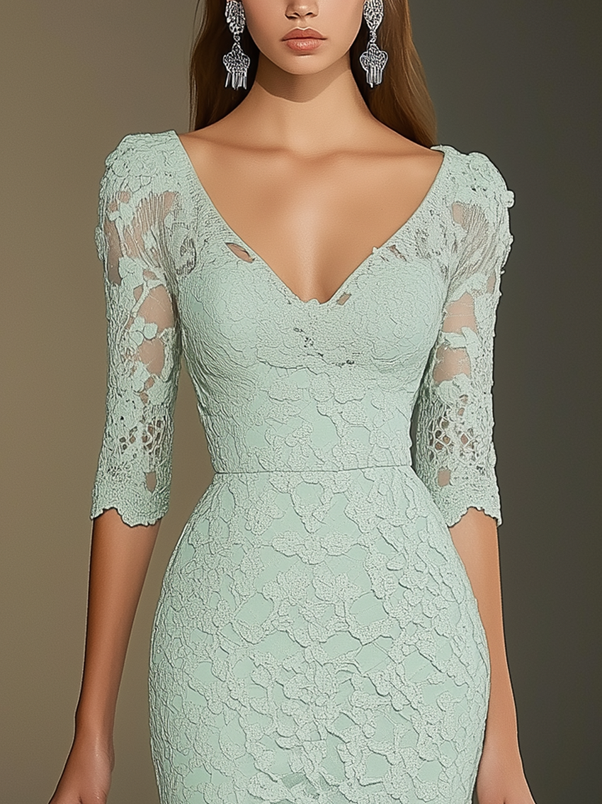 Mint Green Lace Midi Bodycon Dress