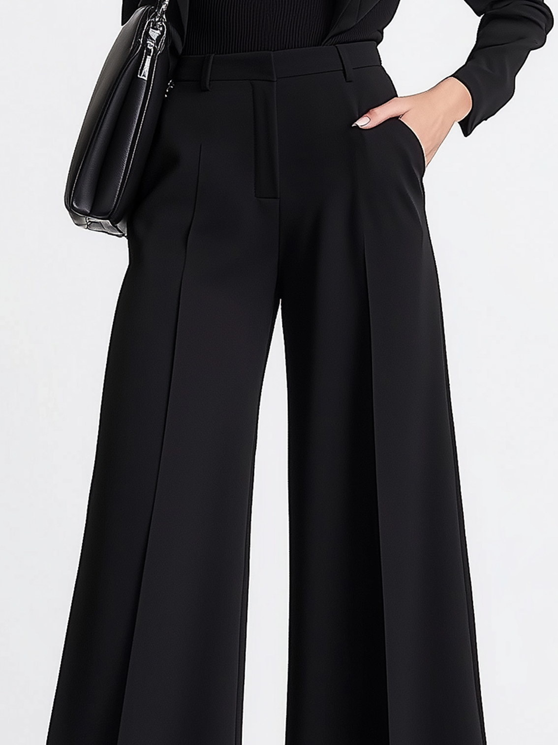 A-line Of The Elegant Black Suit Wide Leg Pants