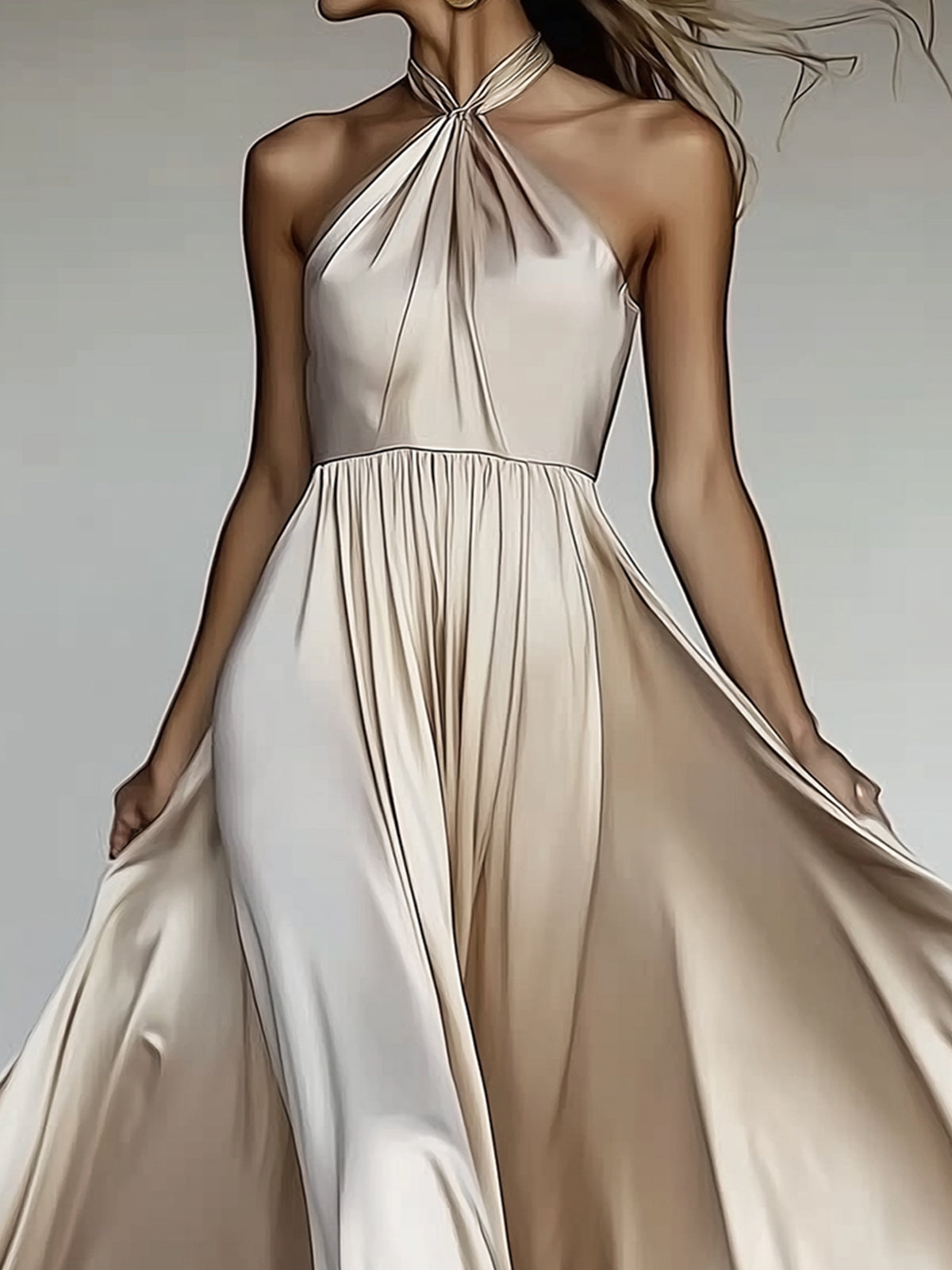 Apricot Satin Sleeveless Flowing Maxi Dress