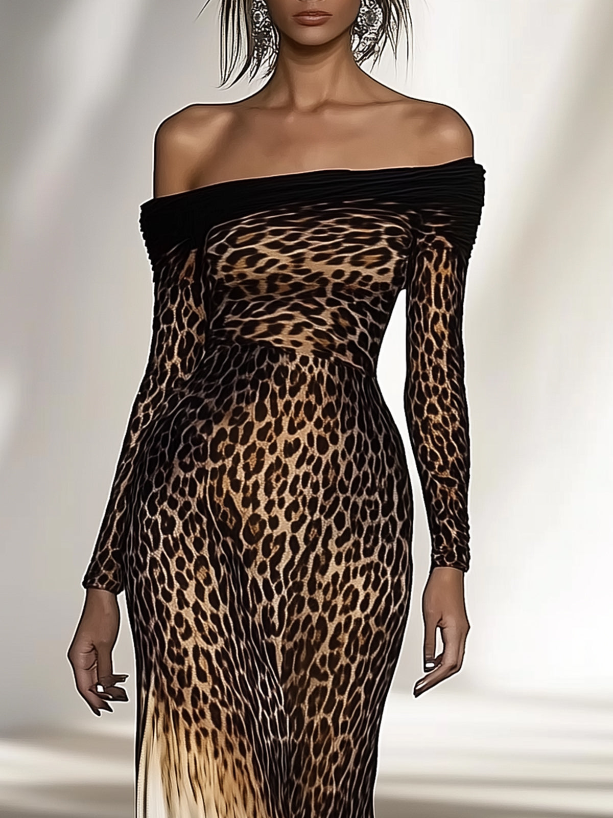 Leopard Print Off Shoulder Maxi Dress