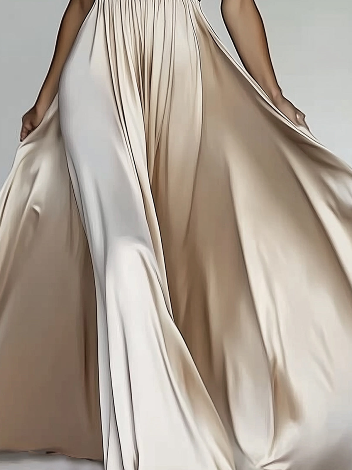 Apricot Satin Sleeveless Flowing Maxi Dress