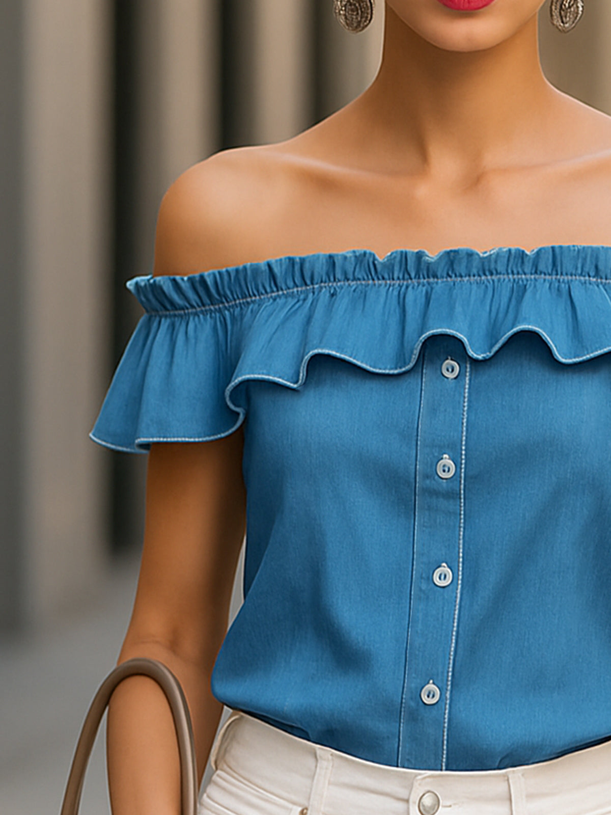 Casual Off Shoulder Ruffle Blouse