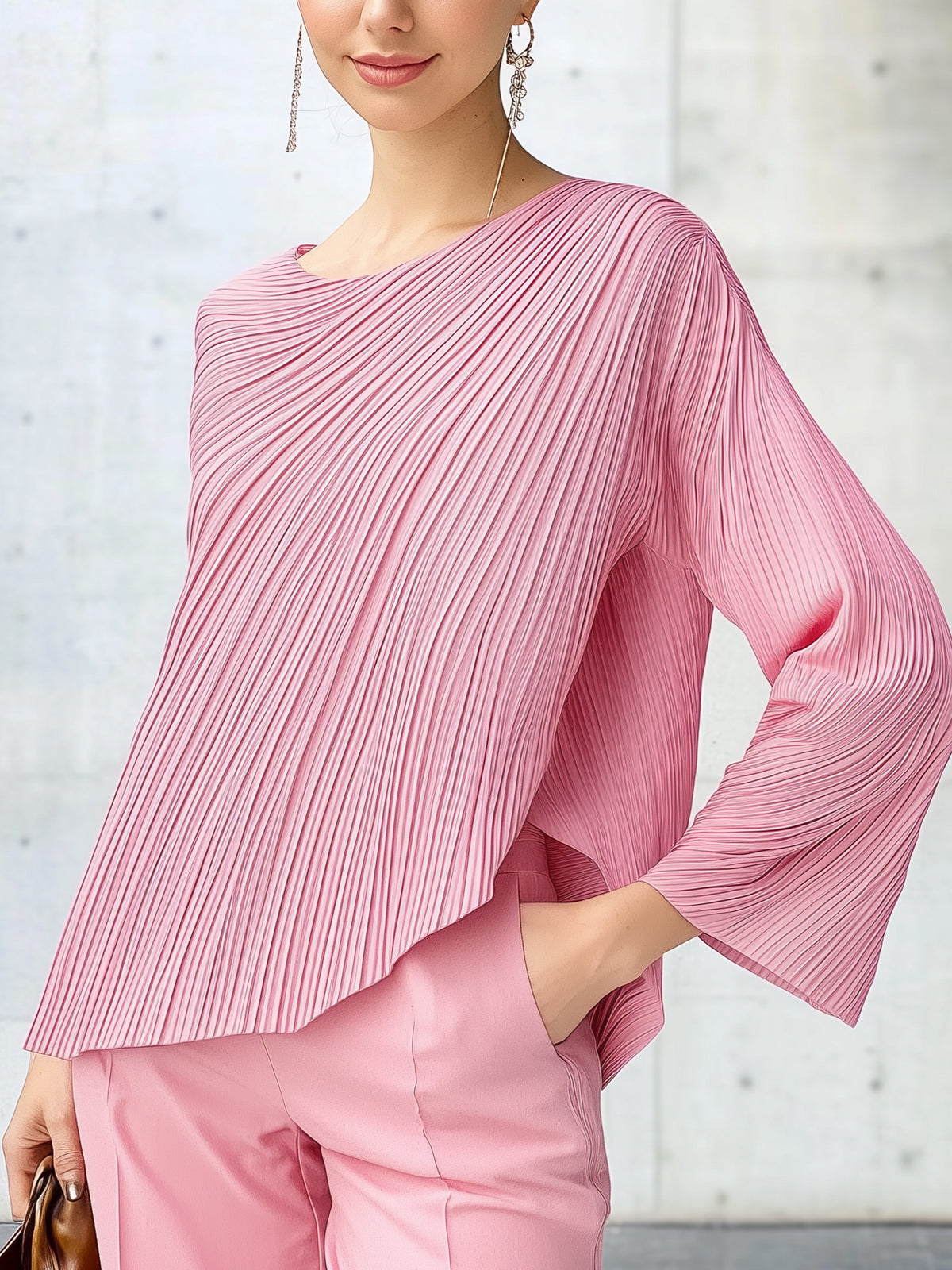 Pink Round Neck Ruched Shirt