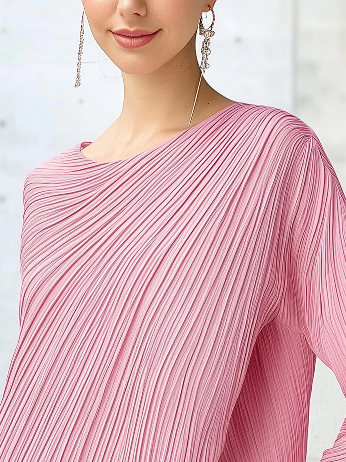 Pink Round Neck Ruched Shirt