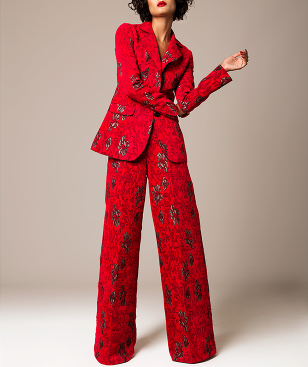 Pantalon à motif floral rouge