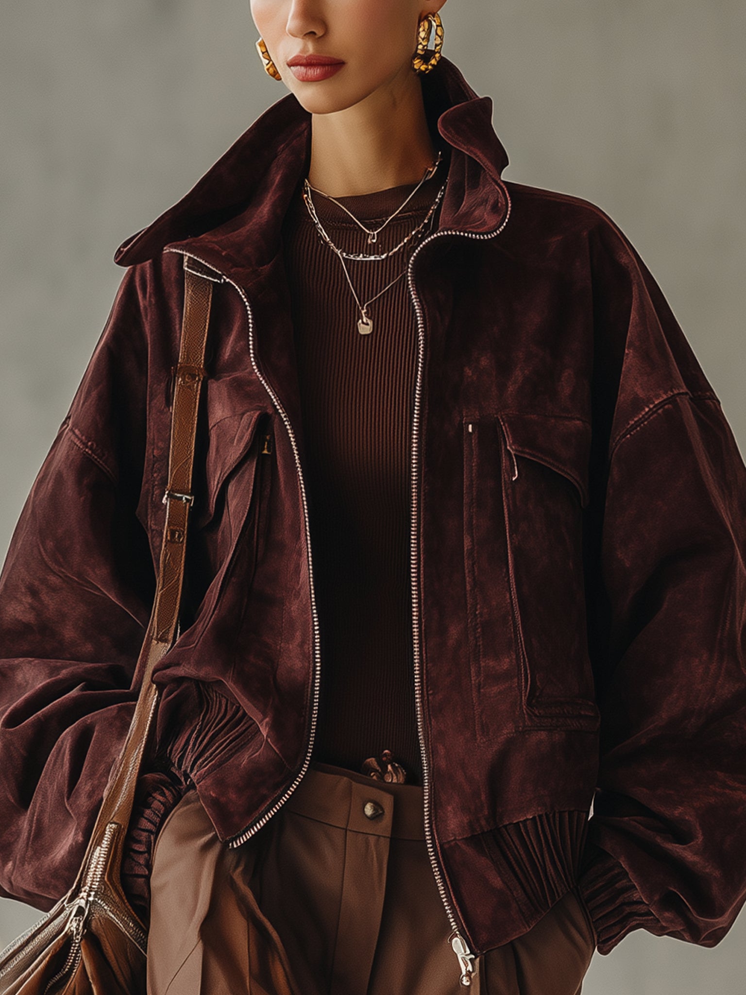 Burgundy Washed Faux Suede Cropped Jacket