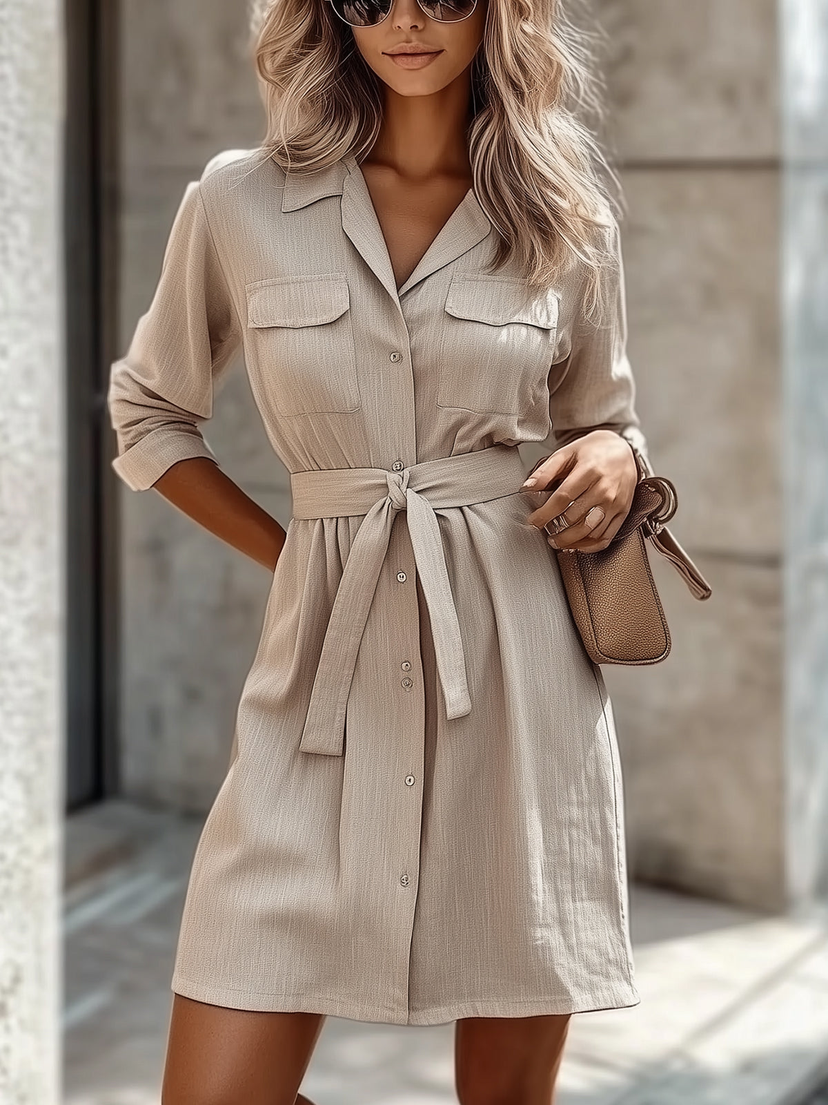 Linen Shirt-Style Casual Dress