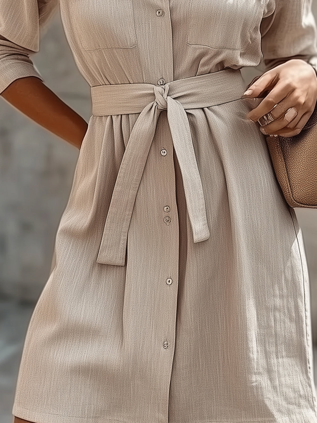 Linen Shirt-Style Casual Dress