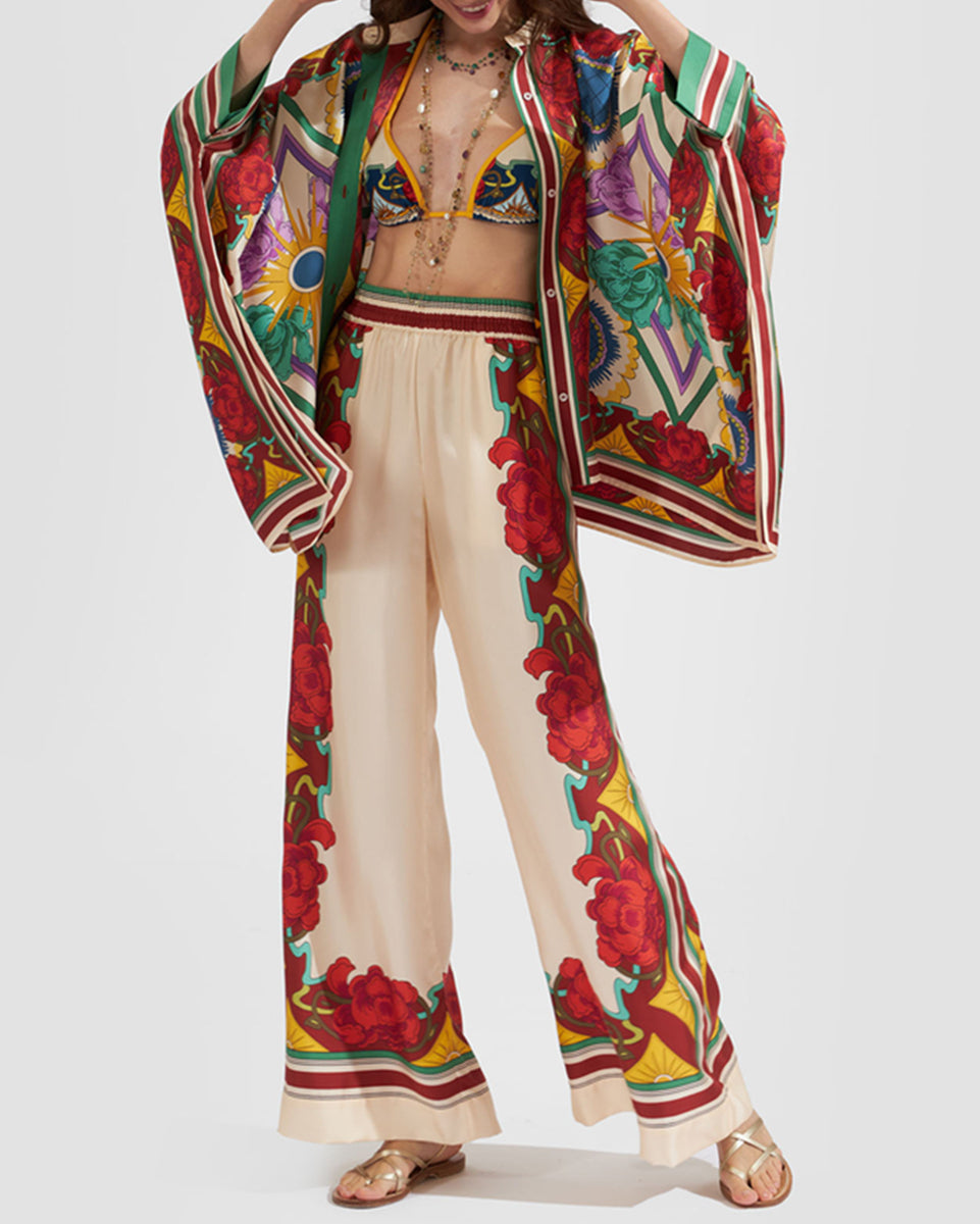 Printed Dolman Sleeve Two-piece Set