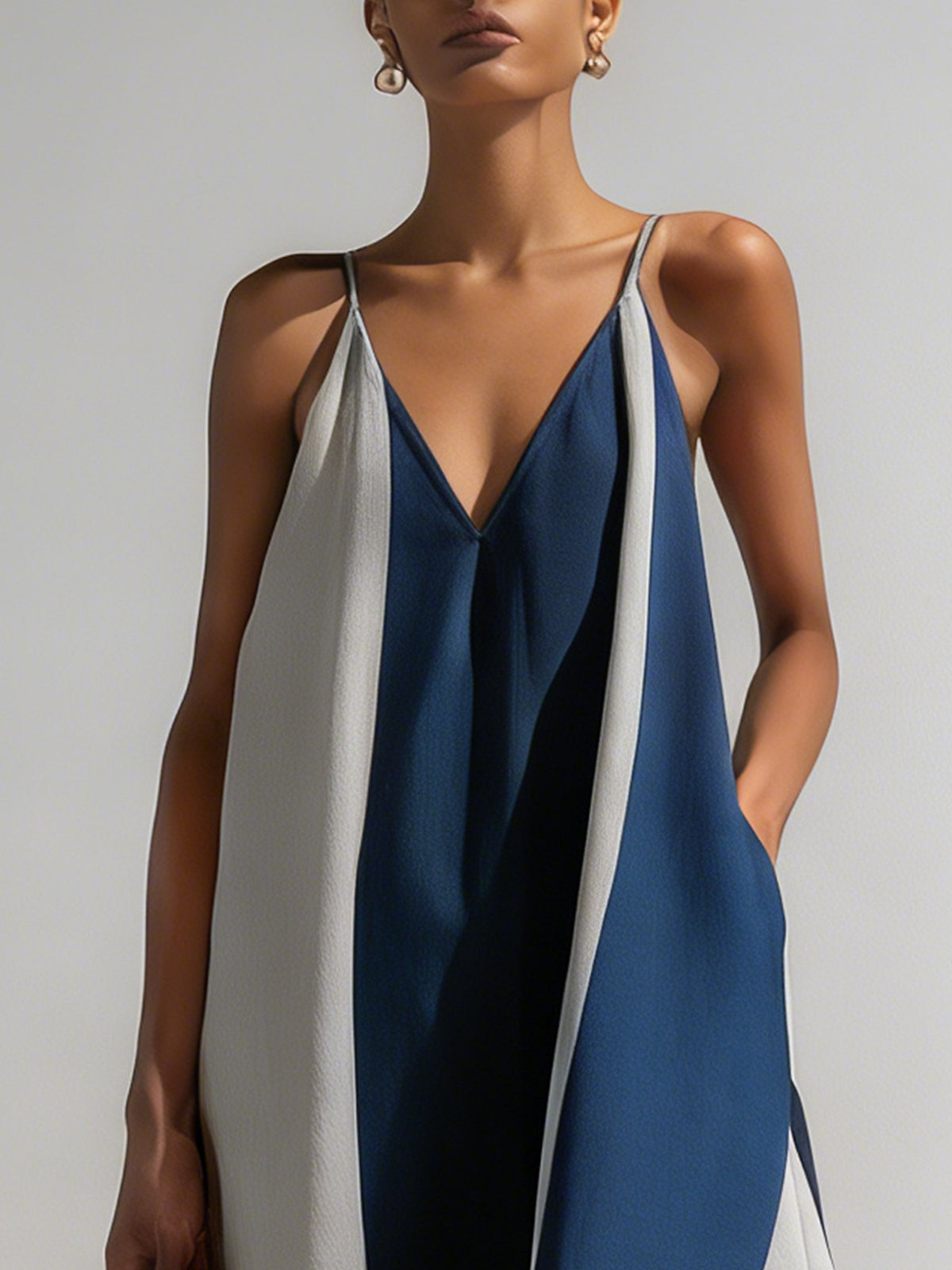 Color Block Spaghetti Strap Handkerchief Hem Maxi Dress