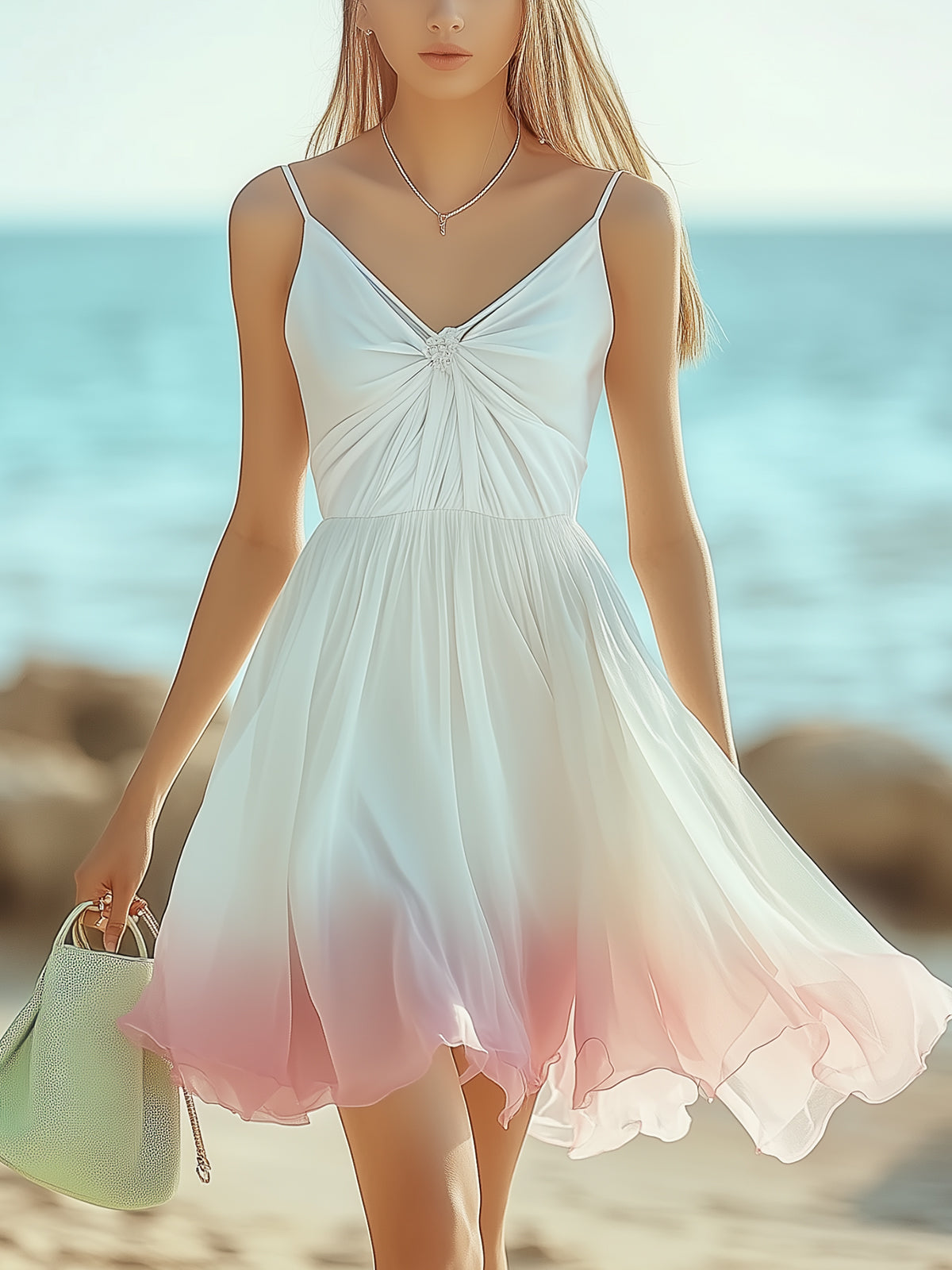 Trendy Twist V-Neck Ombre Dress