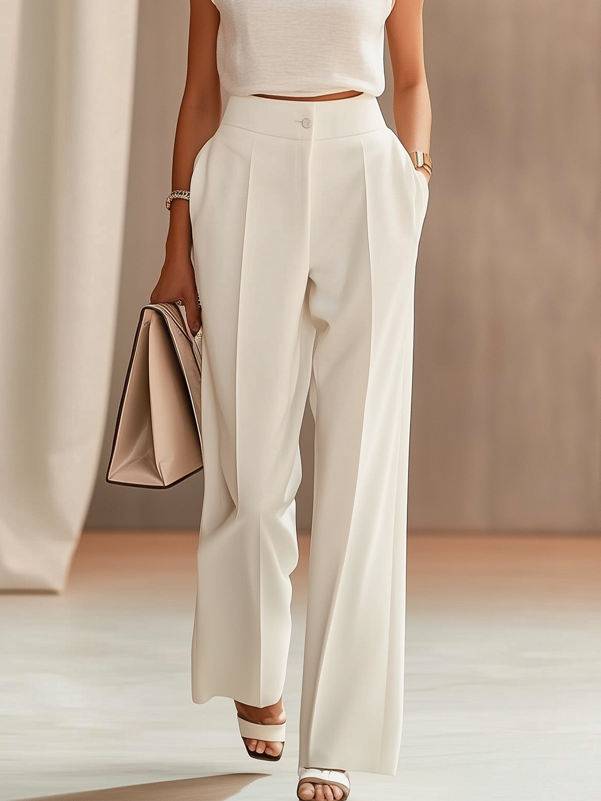 White Casual Straight-Leg Pants