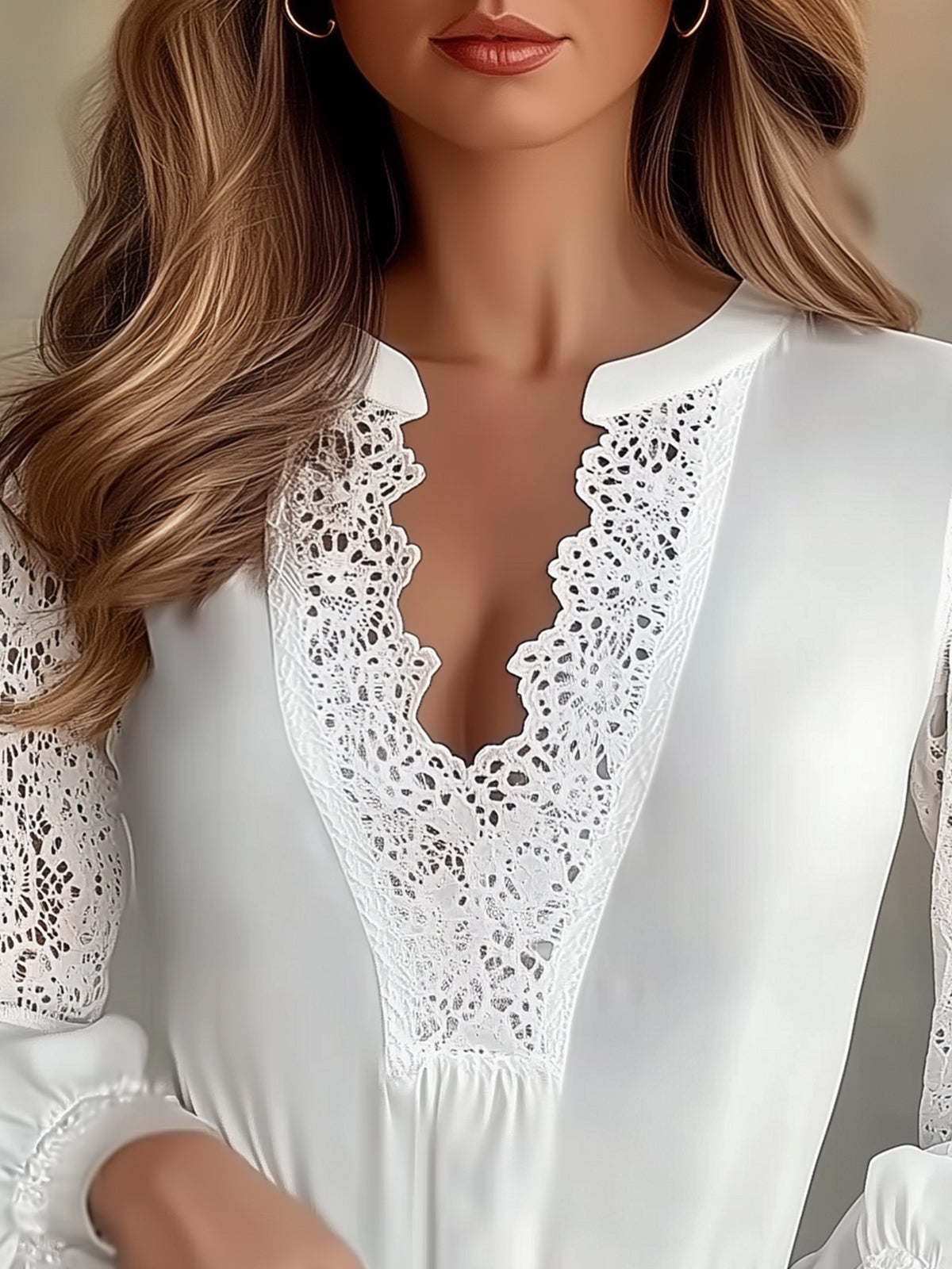 Elegant V-neck Lace Shirt