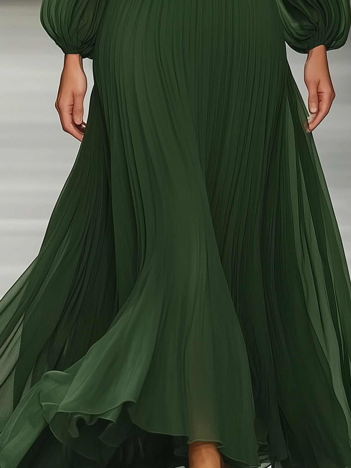 Off-shoulder Green Chiffon Maxi Dress