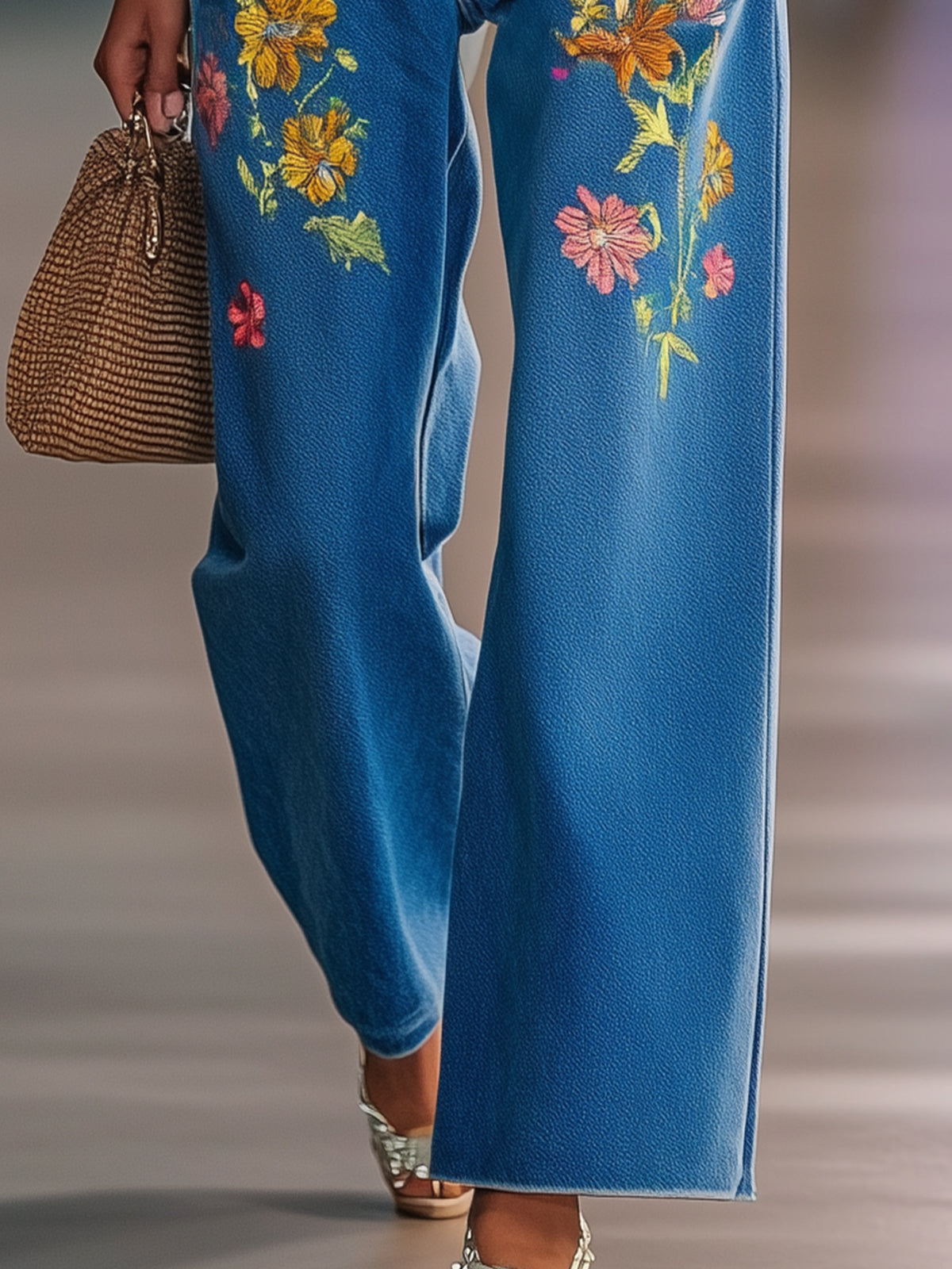 Fashionable Floral Print Jeans