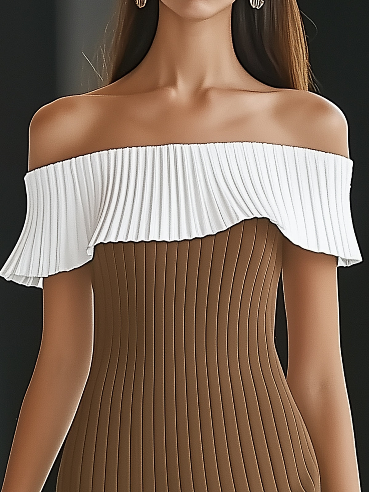 Off Shoulder Colorblock Pleated Bodycon Dress