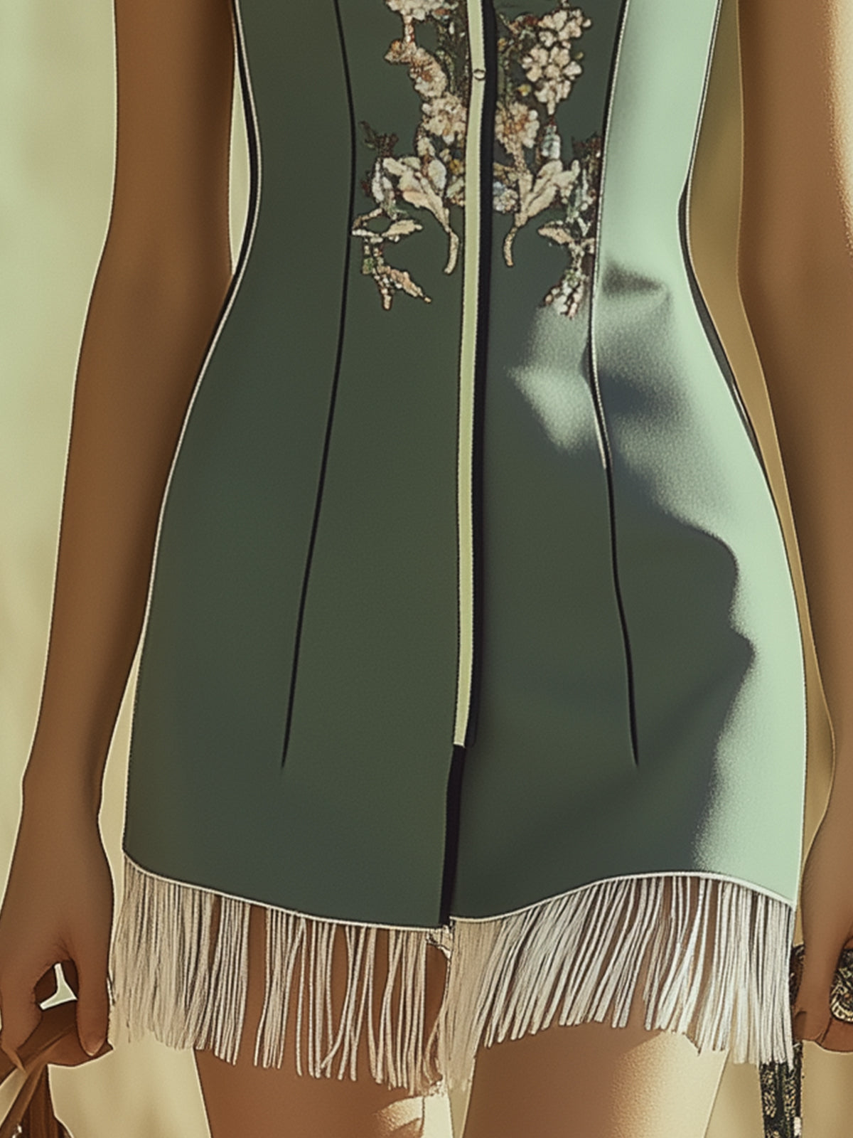 Fashion Floral Print Lapel Dress with Tassel Hem