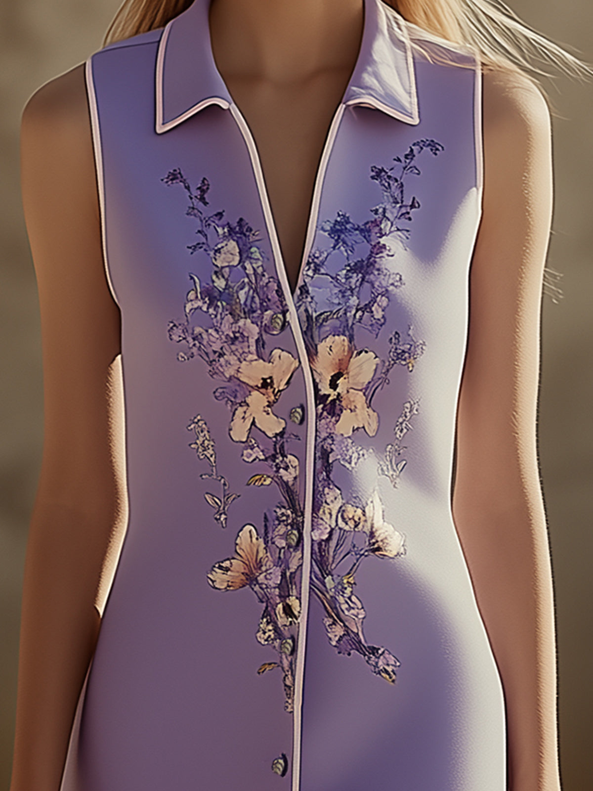 Charming Purple Print Lapel Casual Dress