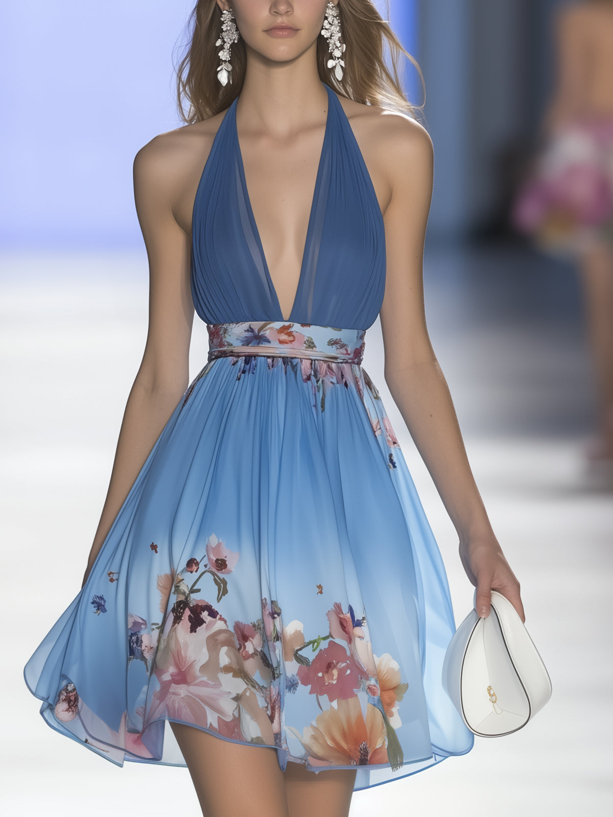 Ombre Floral Print Chiffon Dress
