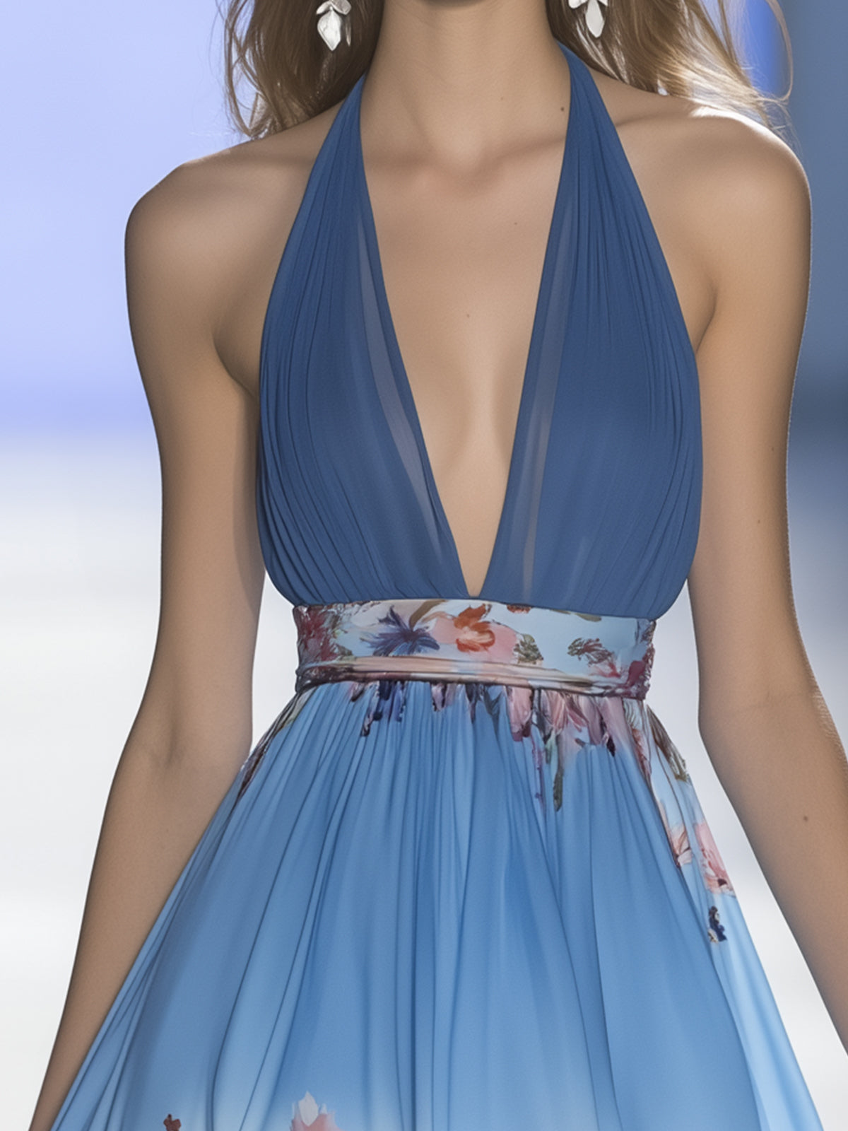 Ombre Floral Print Chiffon Dress