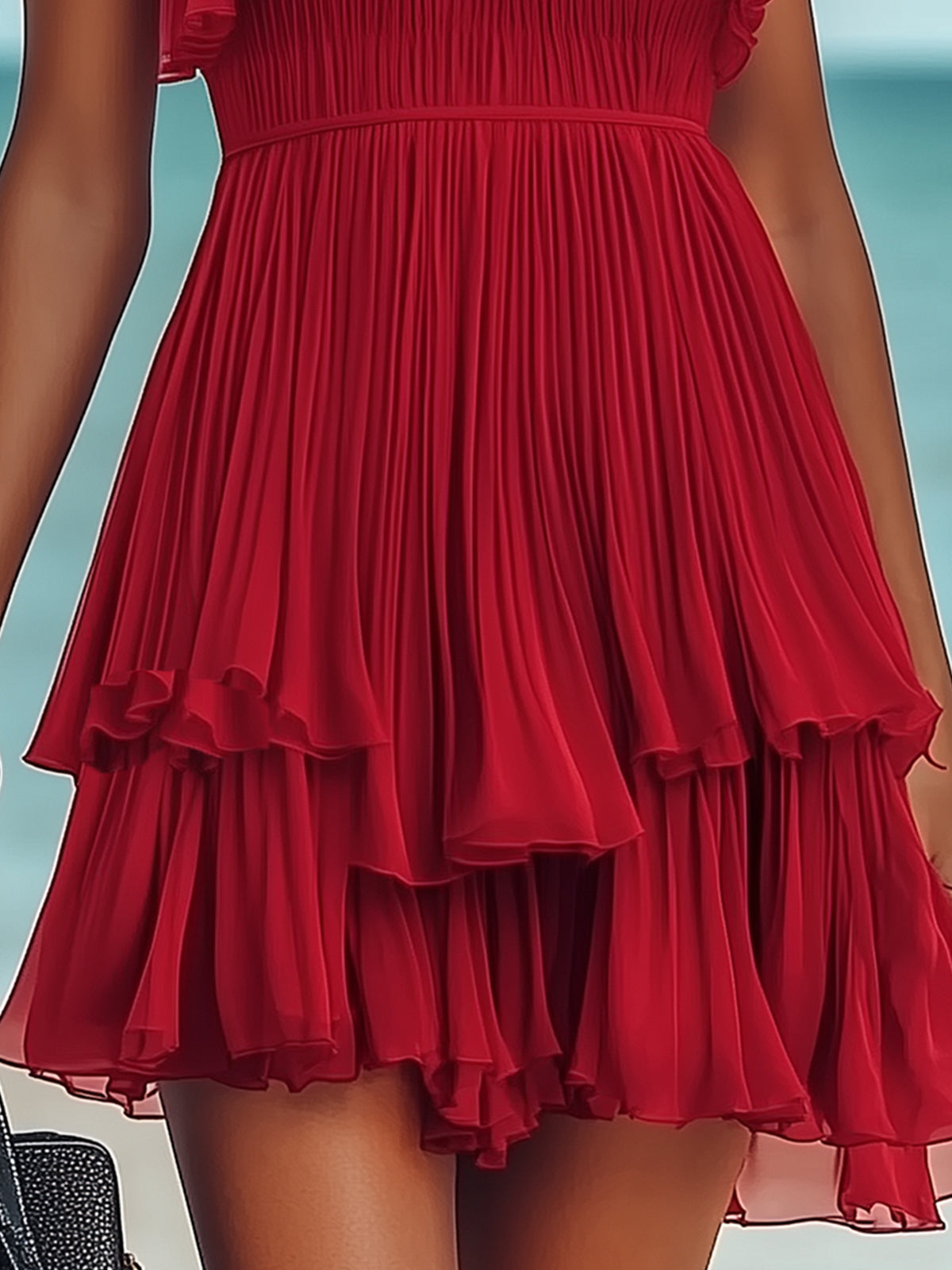 Halter Neck Ruffle Detail Chiffon Dress