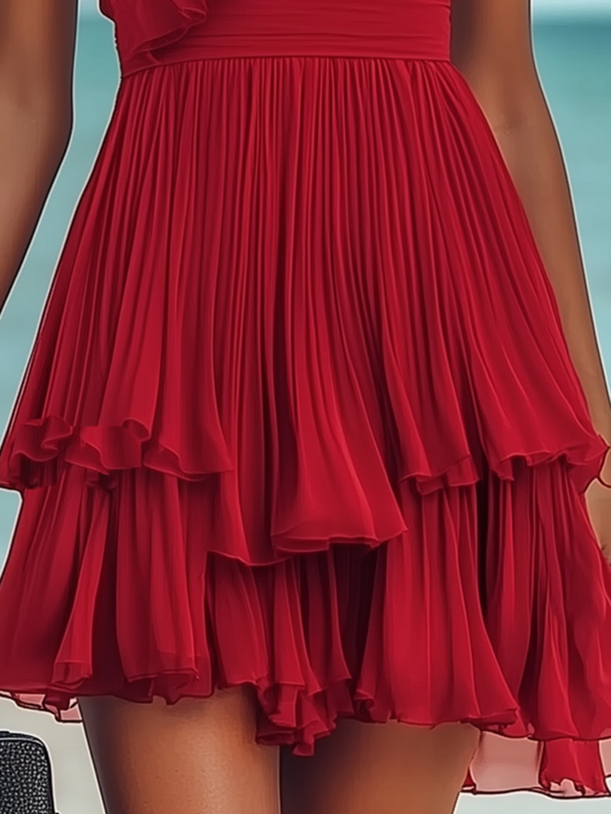 Fashion One Shoulder Ruffle Pleated Chiffon Dress