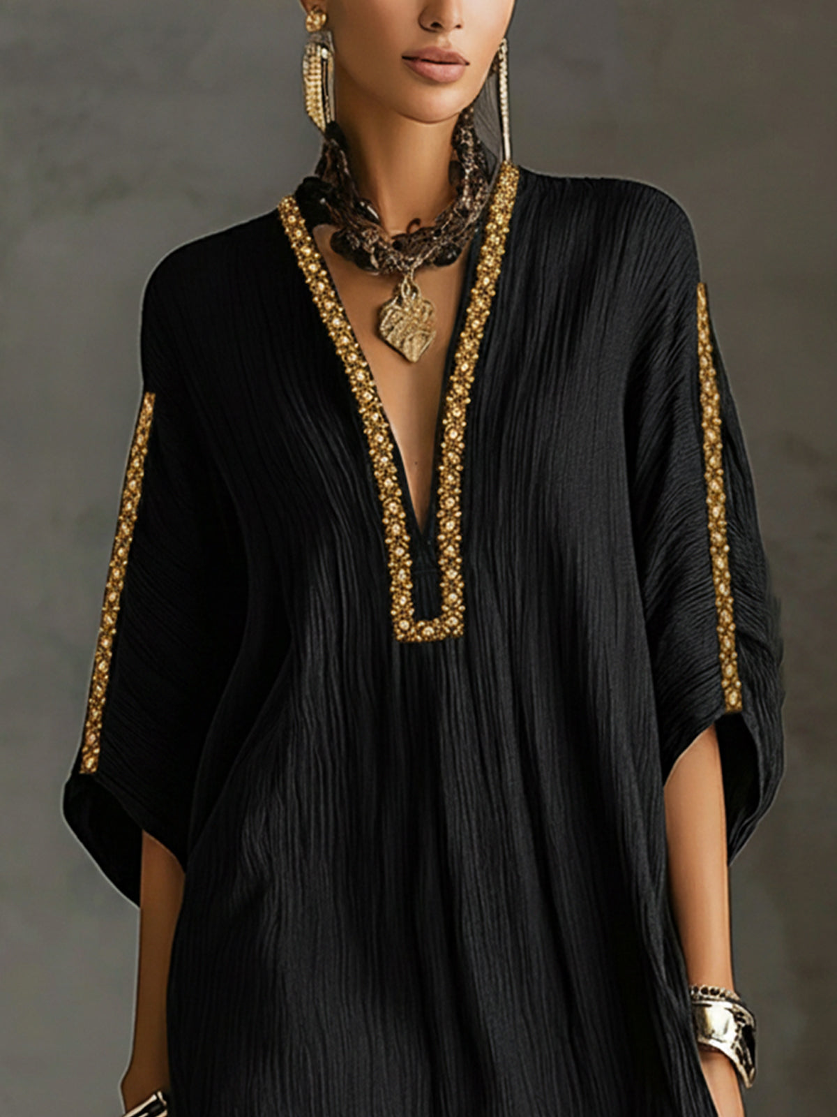 Black Deep V-Neck Mini Dress