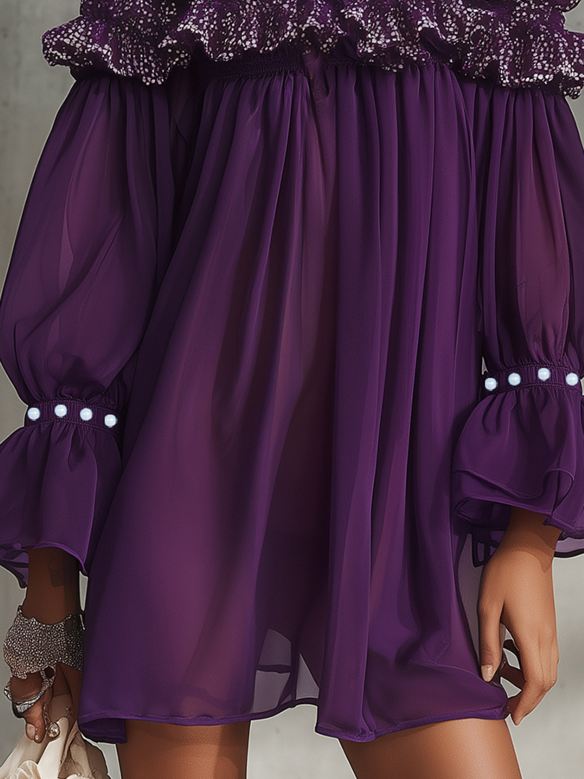 Purple Ruffle Off-Shoulder Chiffon Mini Dress