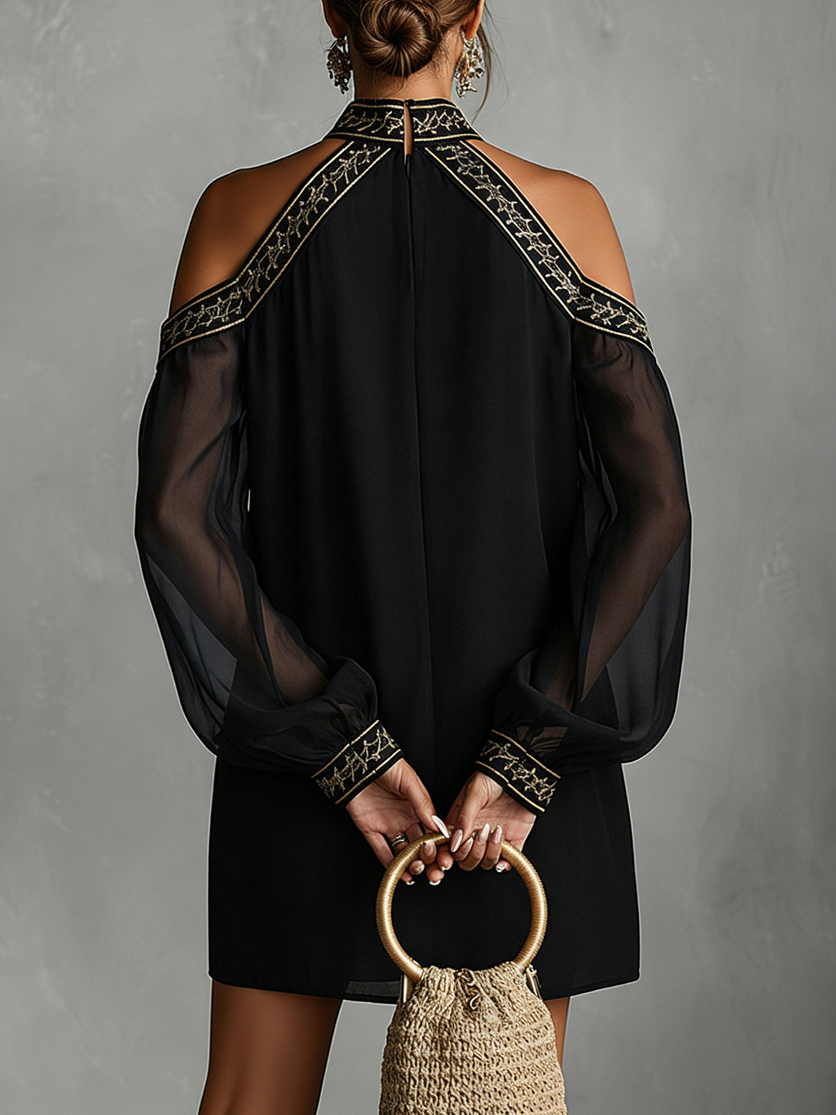 Navy Off-Shoulder Chiffon Mini Dress