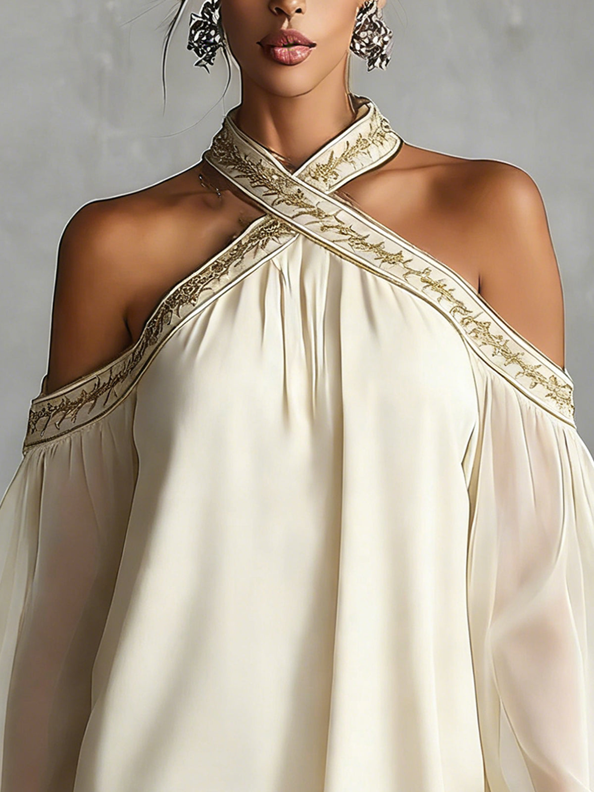 Navy Off-Shoulder Chiffon Mini Dress