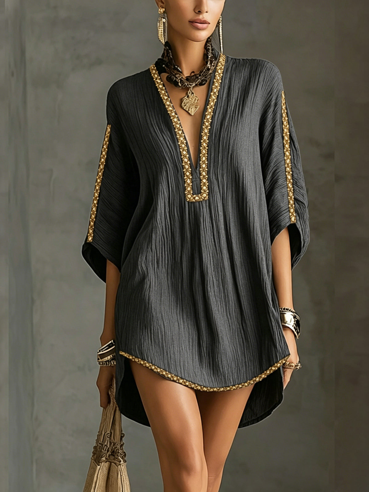 Black Deep V-Neck Mini Dress