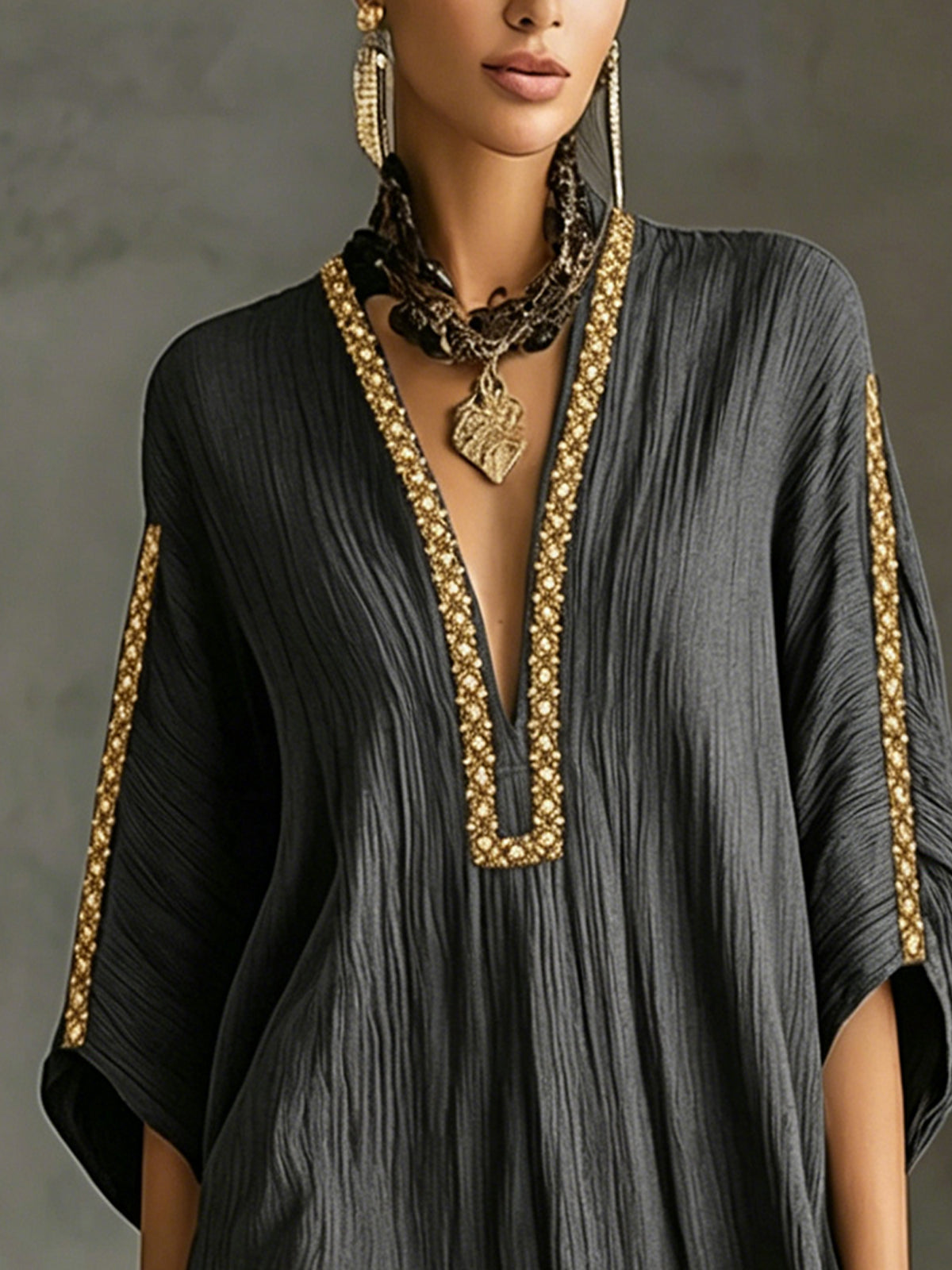 Black Deep V-Neck Mini Dress