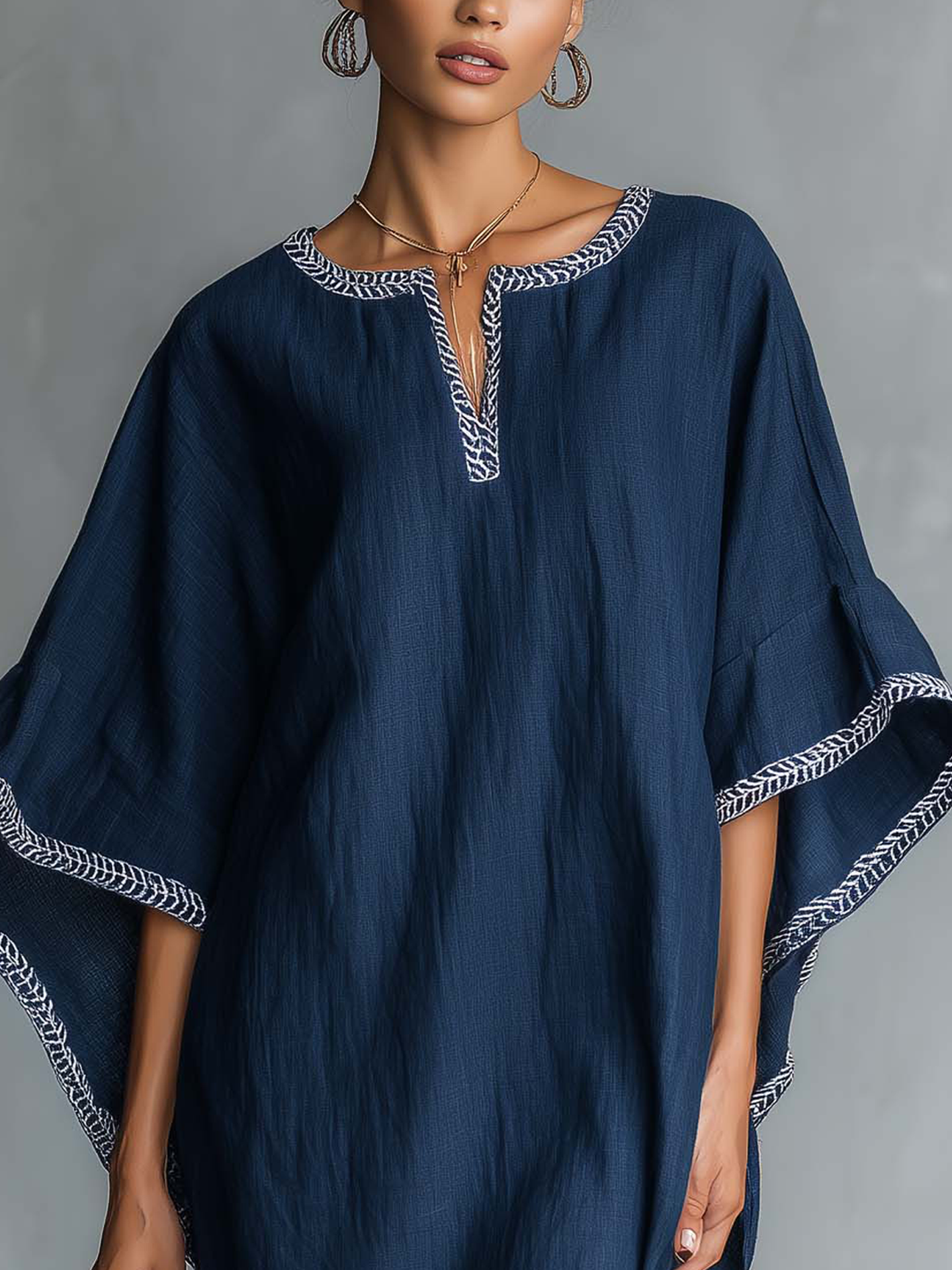 Navy Batwing Sleeve Mini Dress With Contrast Trim