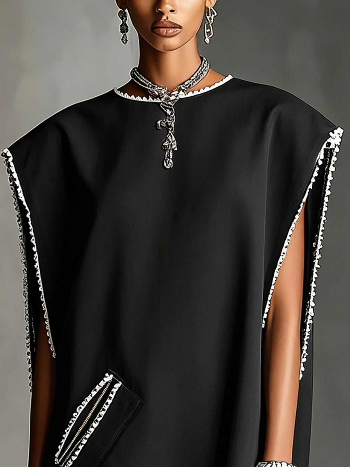 Black Sleeveless Mini Dress With Contrast Trim