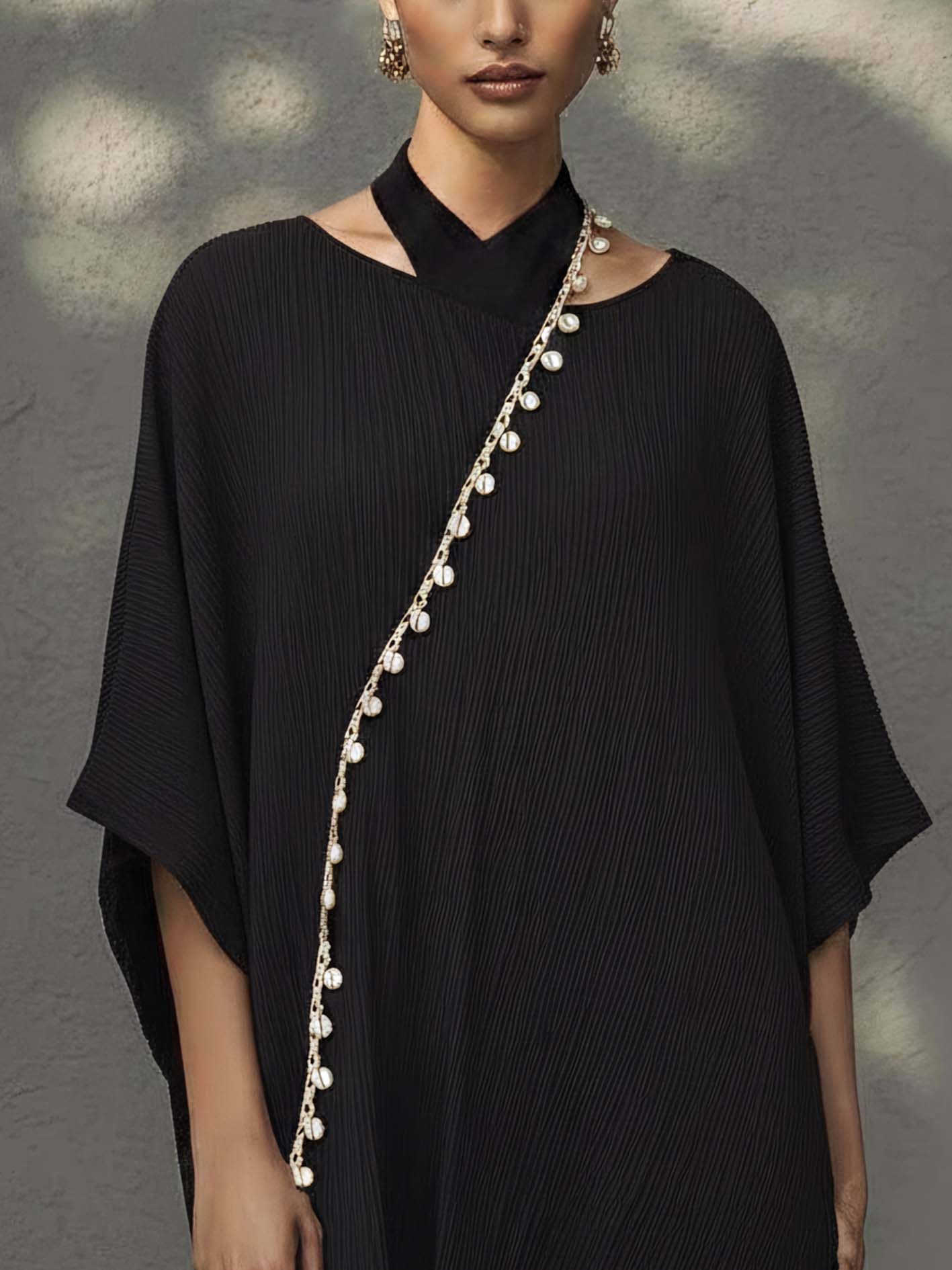 Black Sequin Fringe Trim Mini Dress