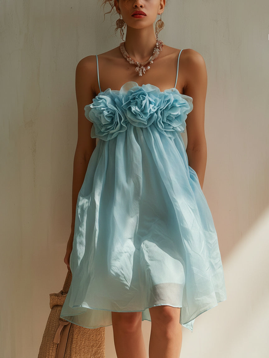 Blush Pink 3D Floral Cotton Mini Dress