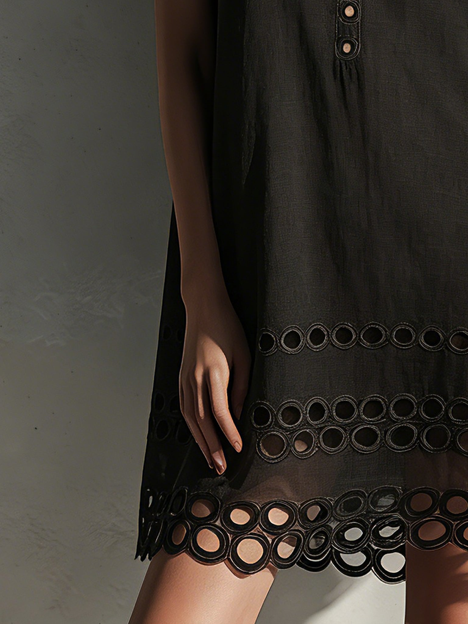 Black Sleeveless Linen Cut Out Mini Dress