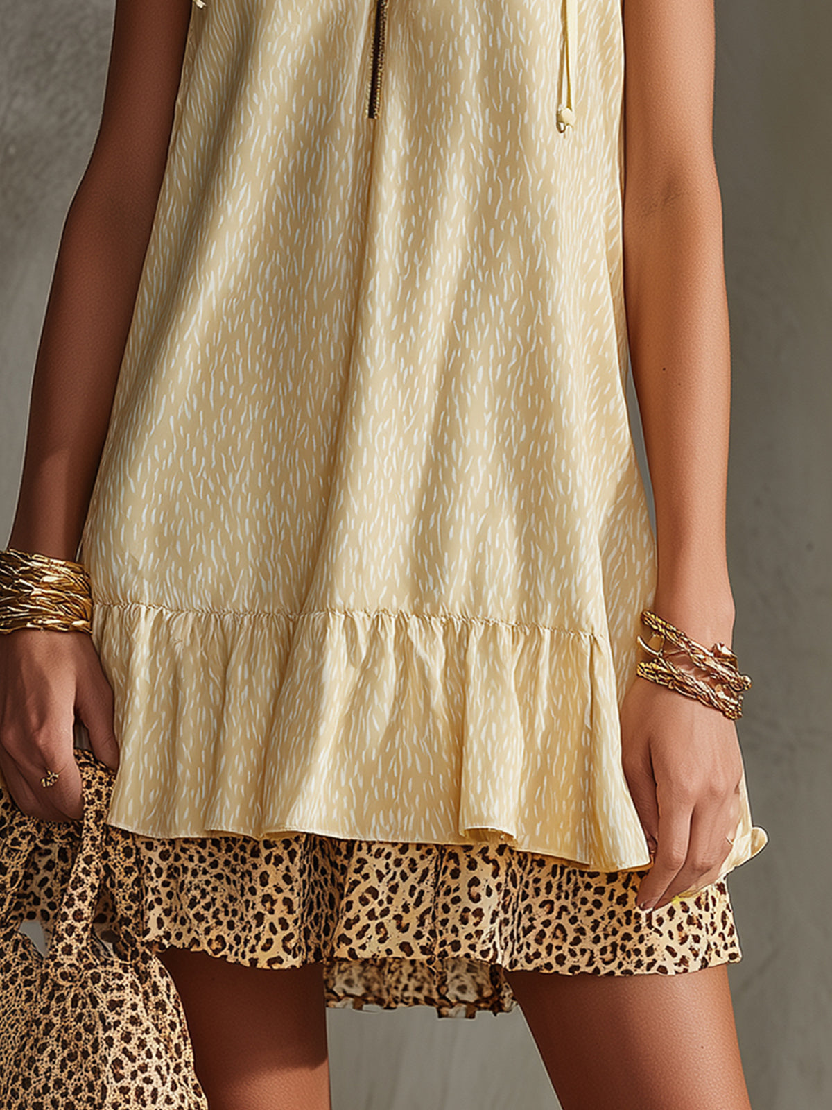 Yellow Sleeveless Ruffle Mini Dress With Hooded Detail