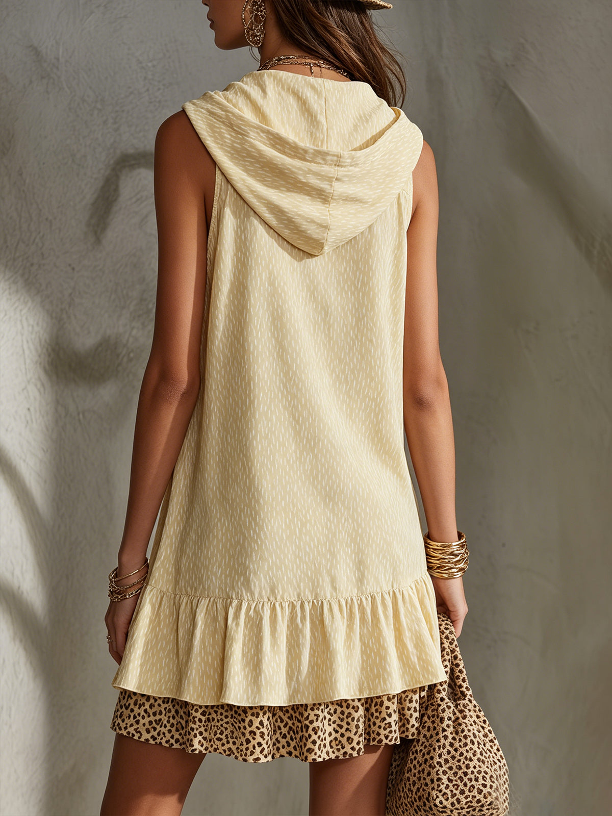 Yellow Sleeveless Ruffle Mini Dress With Hooded Detail