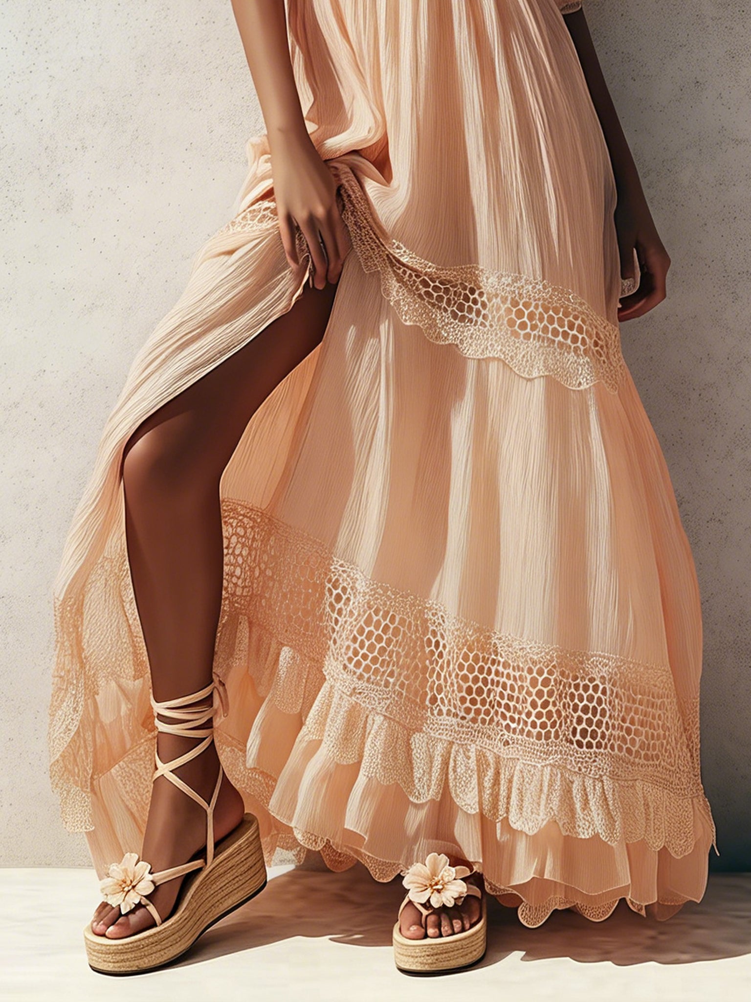 Pink Short Sleeve Ruched Chiffon Maxi Dress