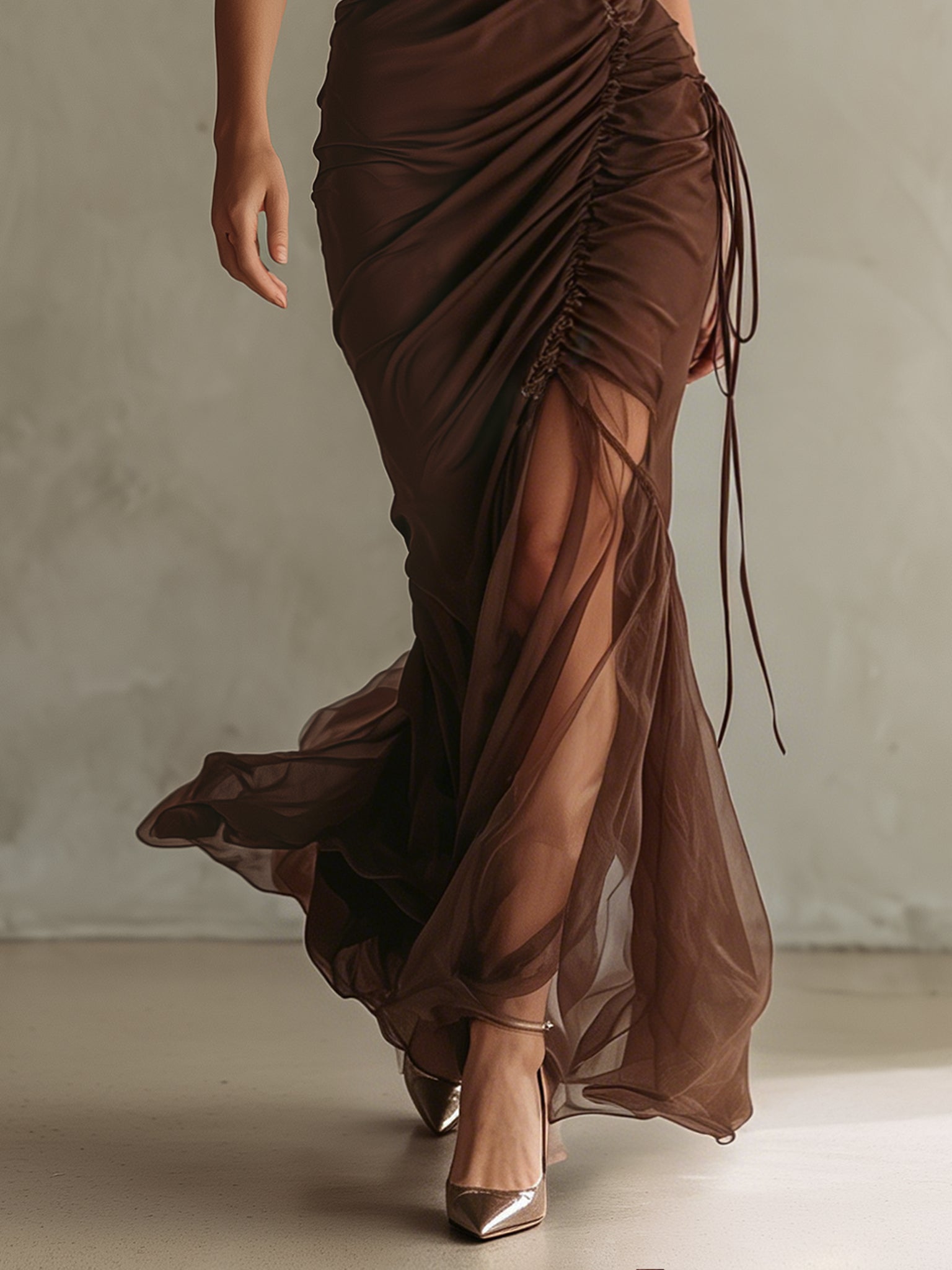 Brown Embroidered Bodycon Maxi Dress