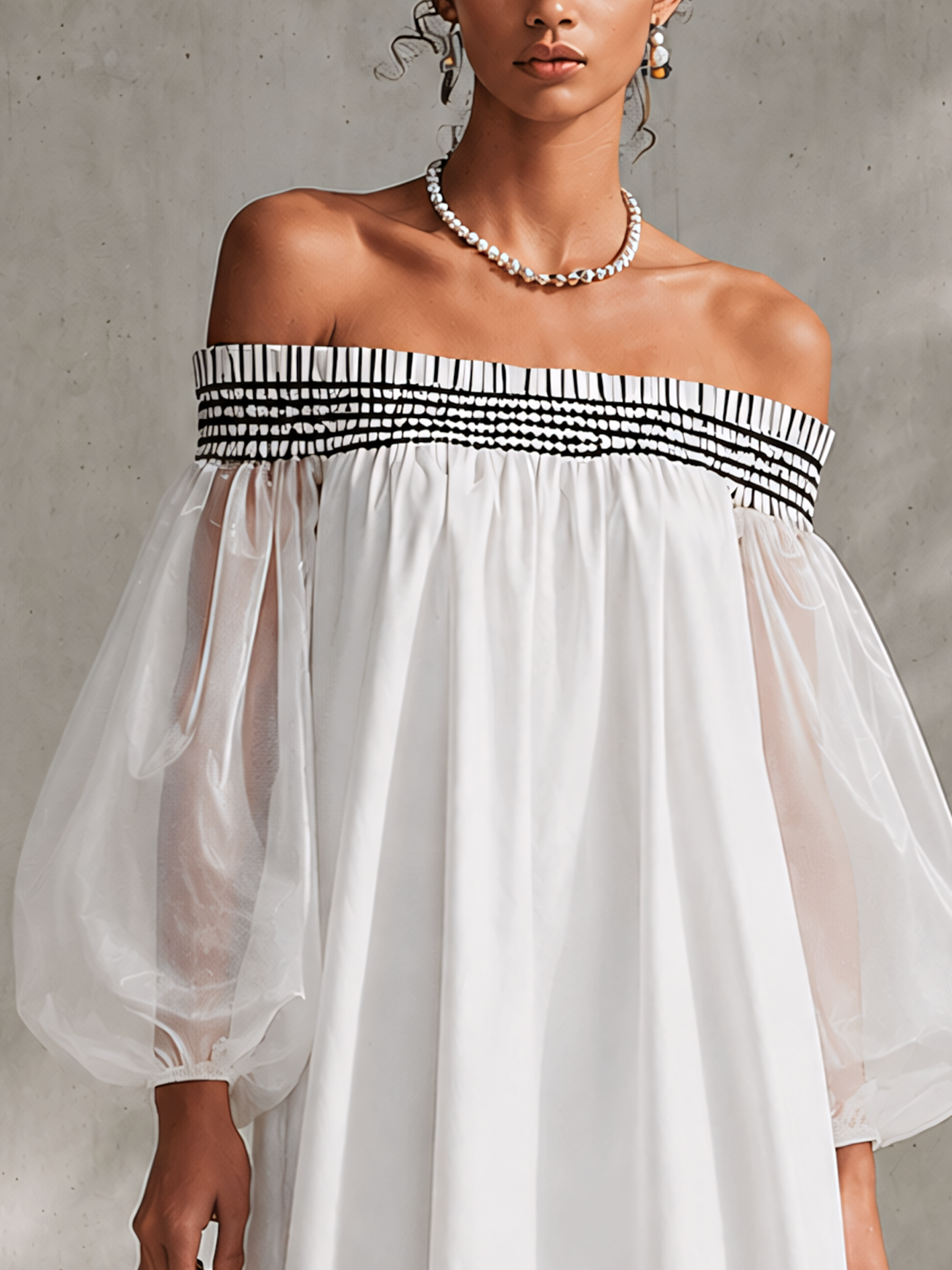 White Off Shoulder Organza Tassel Mini Dress