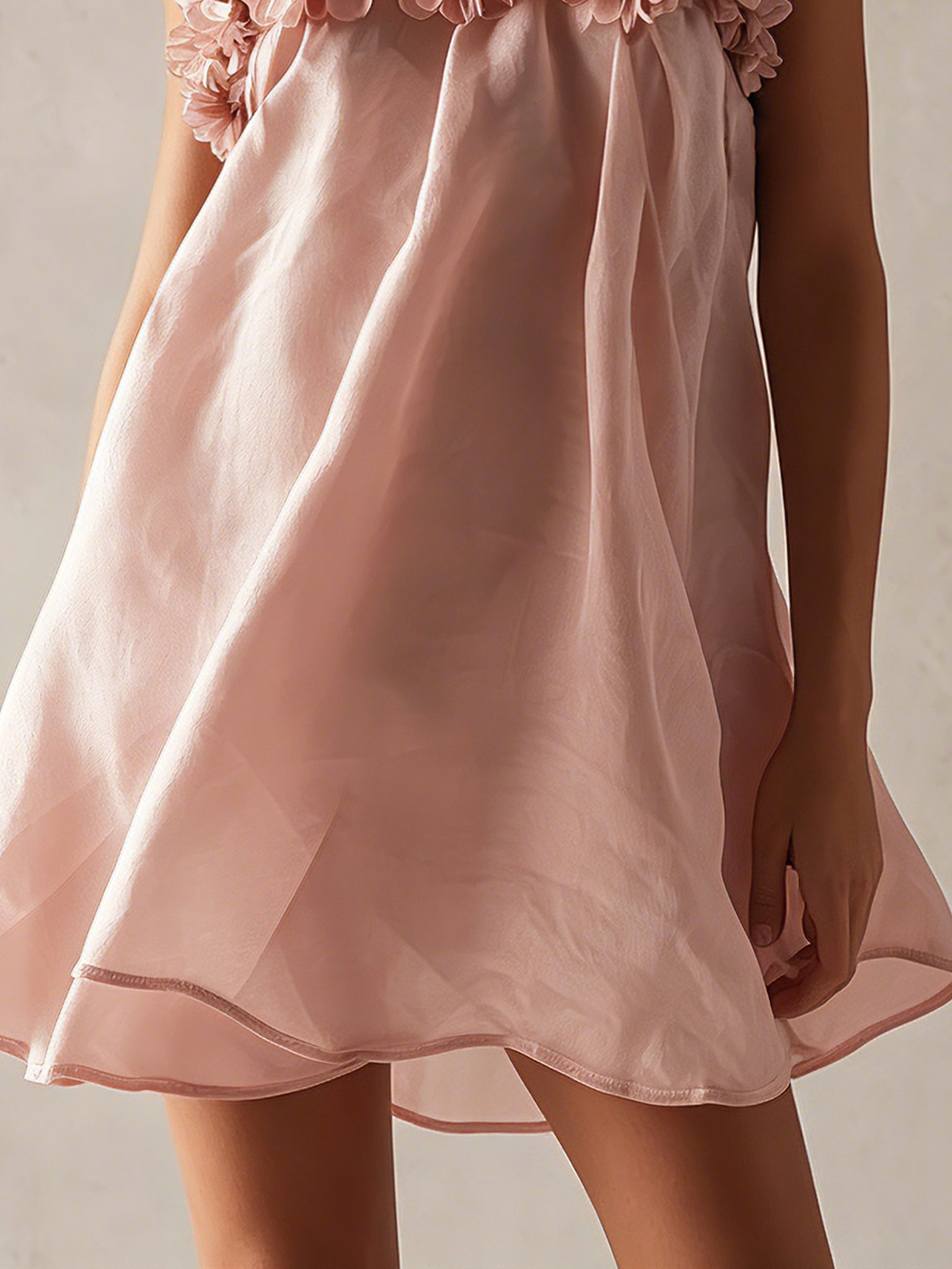 Pink Organza  Mini Dress With 3D Floral