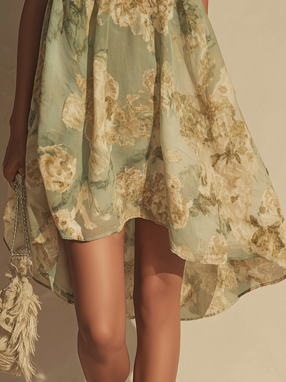 Green Floral Chiffon Mini Dress