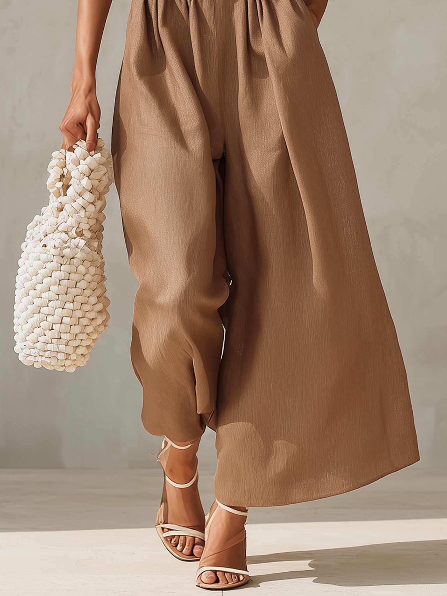Brown Strapless 3D Floral Jumpsuit