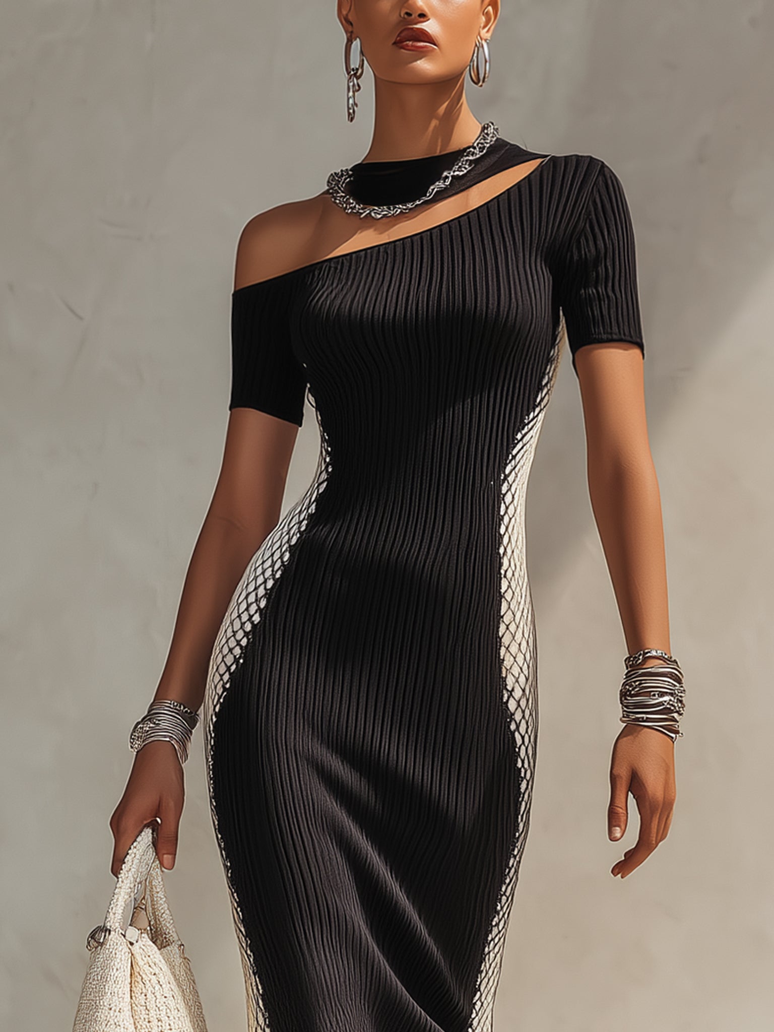 Black High Stretch Knit Bodycon Dress