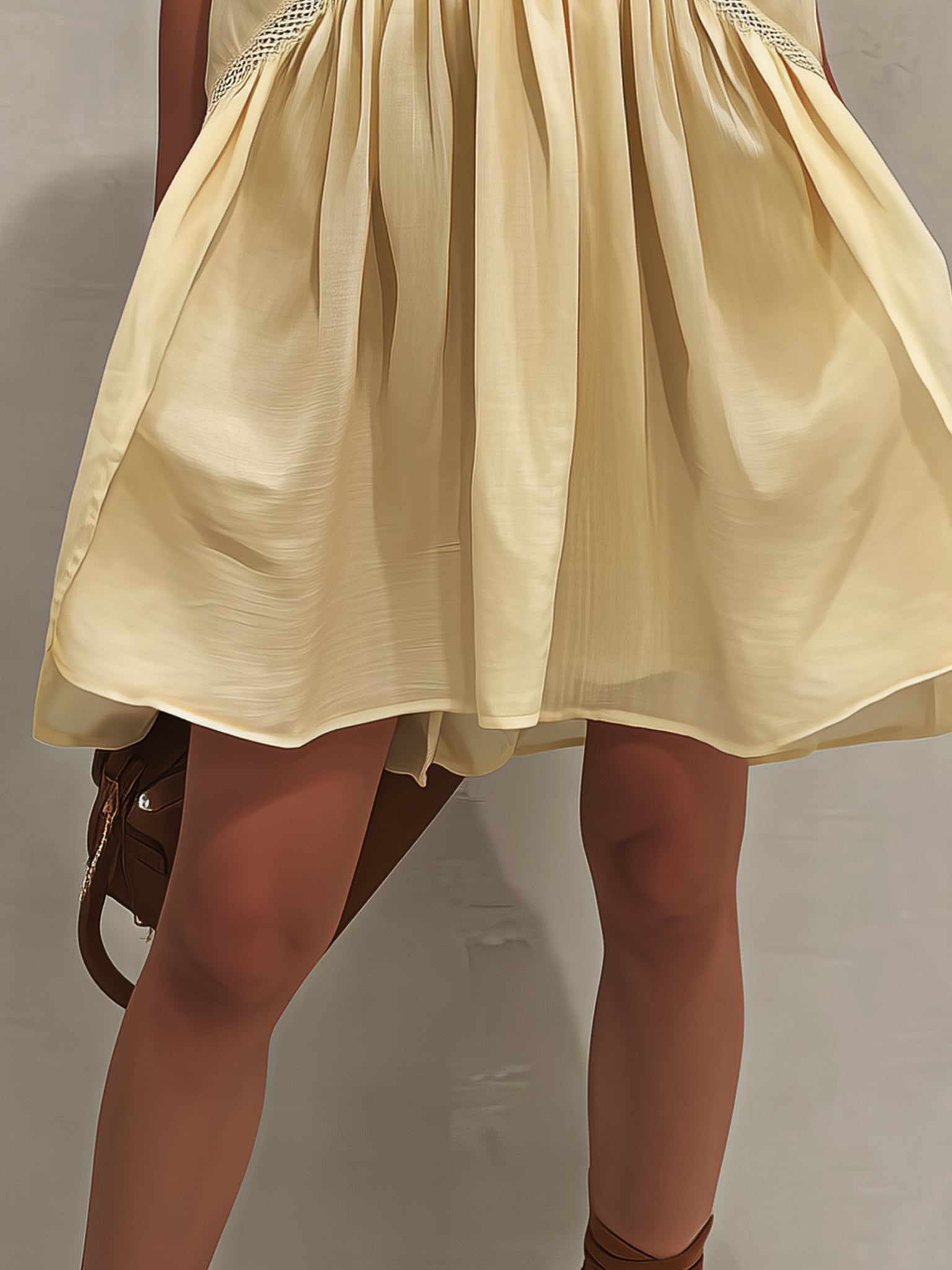 Yellow Linen Blend Deep V-Neck Sleeveless Mini Dress