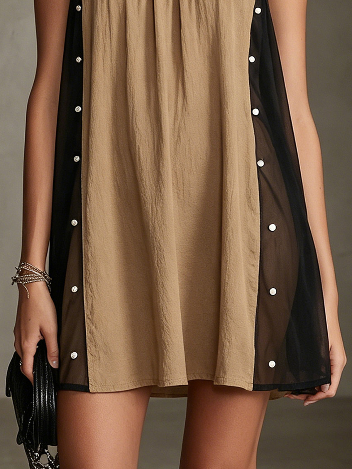 Two-Tone Spaghetti Strap Mini Dress With Sheer Black Side Panels