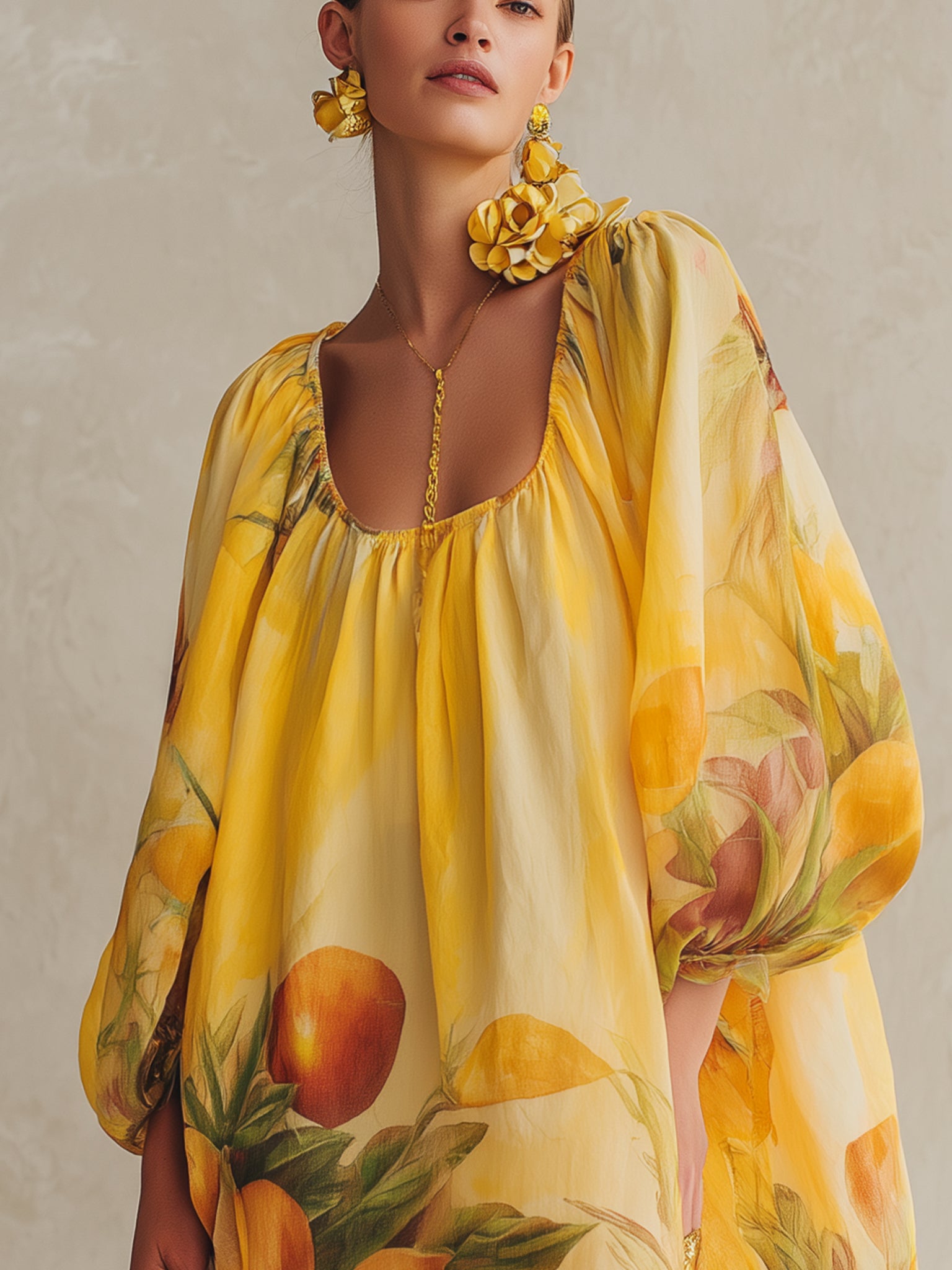 Sunny Yellow Linen Floral Mini Dress